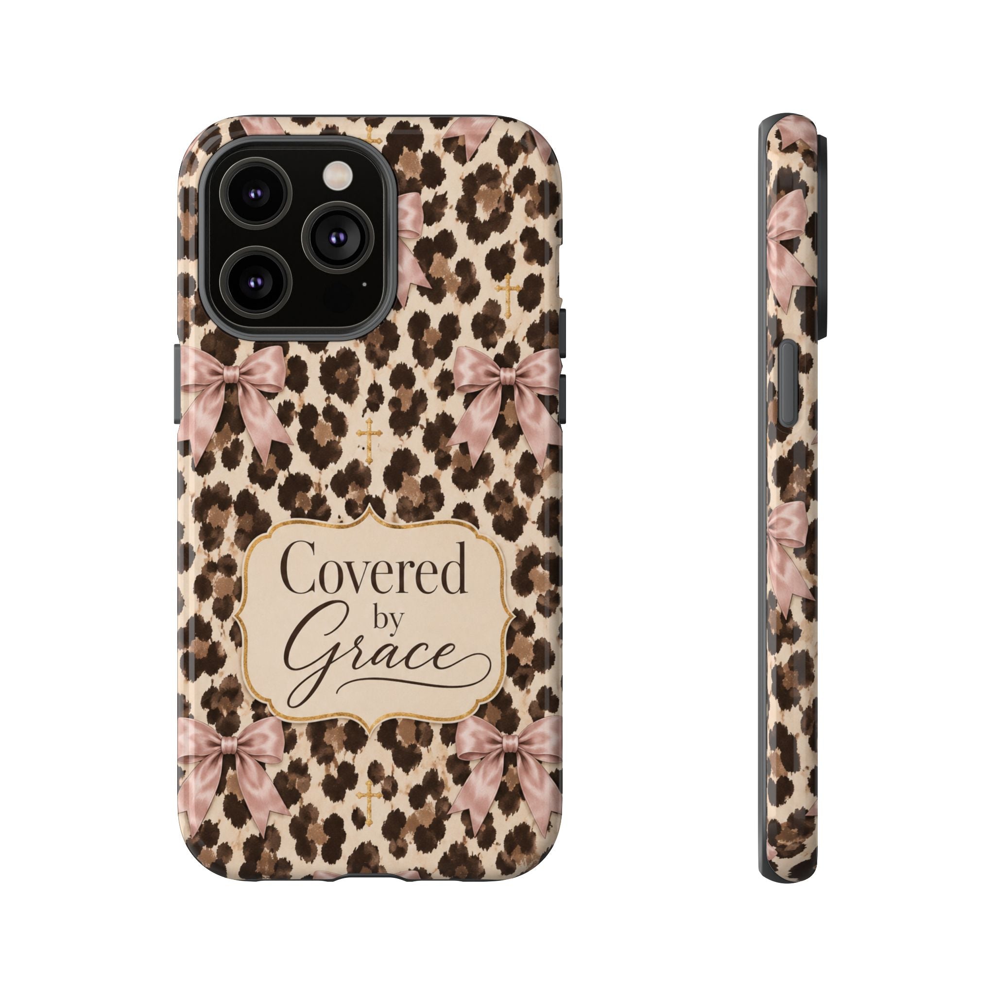 Covered by Grace Leopard Bow Christian Phone Case