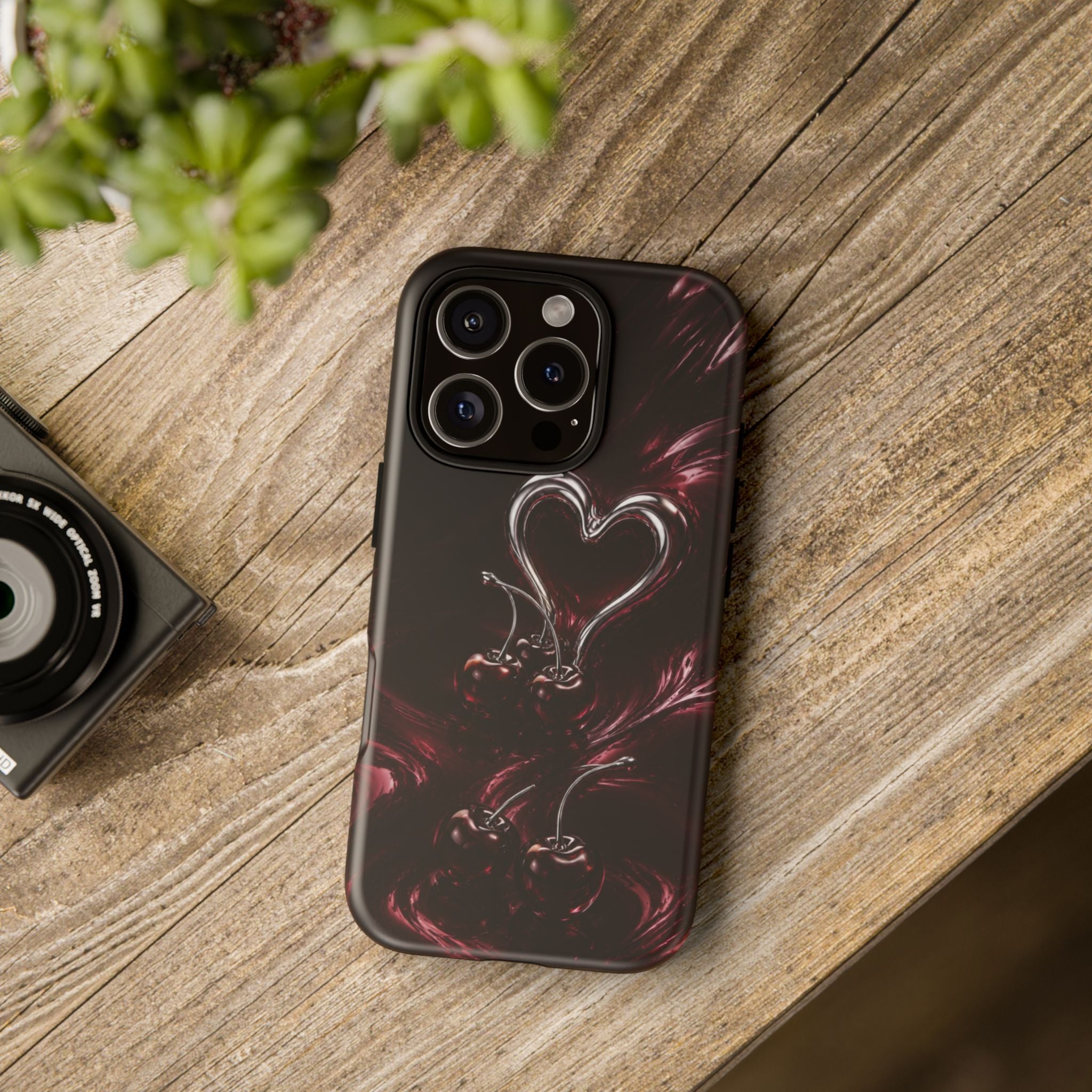 Dark Cherry Chrome Heart Phone Case