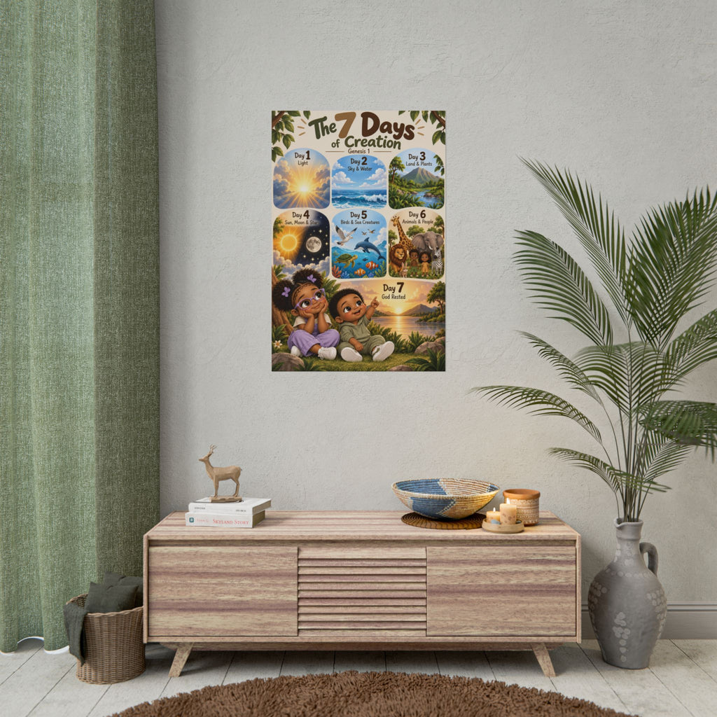 7 Days of Creation Christian Kids Poster | Genesis 1 Bible Wall Art