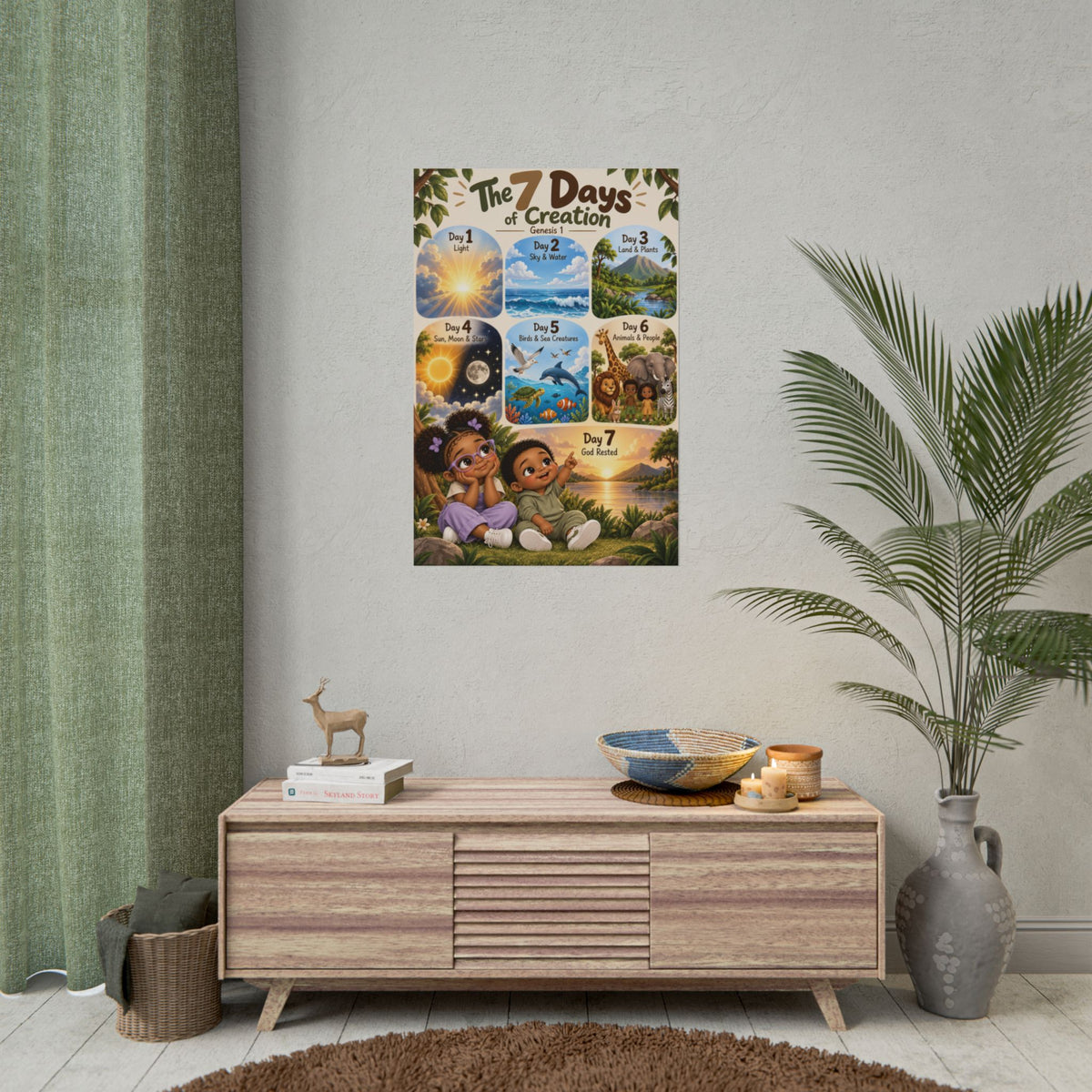 7 Days of Creation Christian Kids Poster | Genesis 1 Bible Wall Art