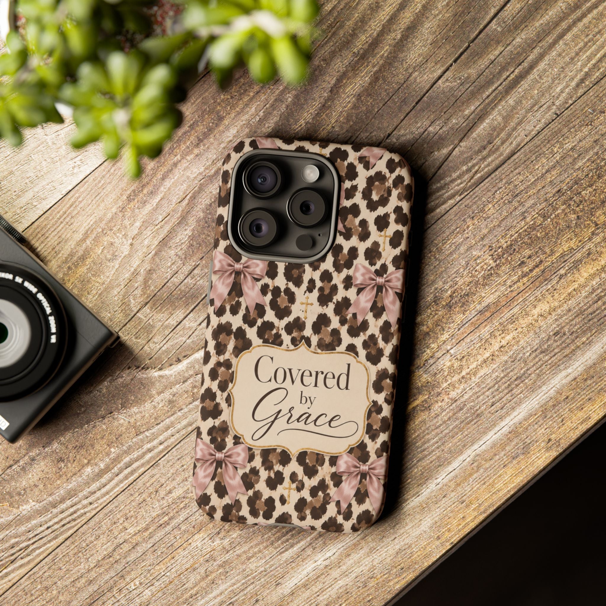 Covered by Grace Leopard Bow Christian Phone Case