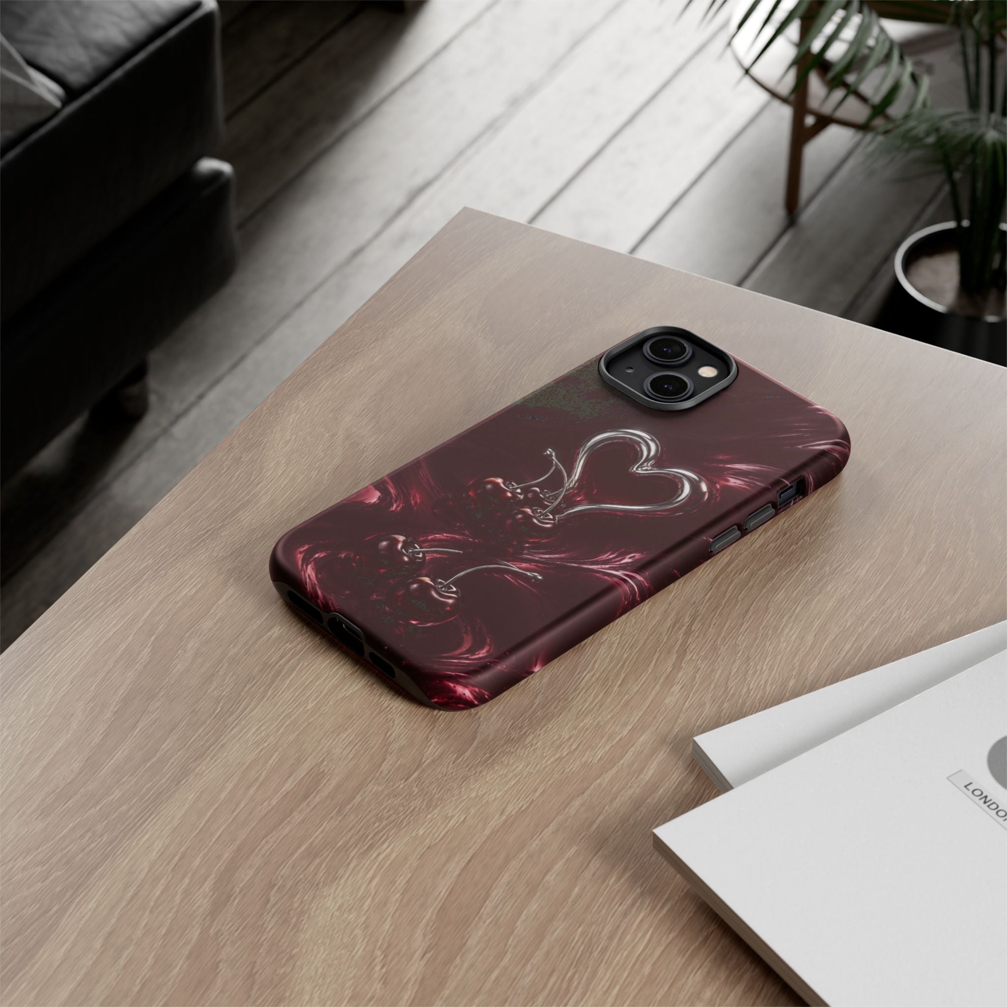 Dark Cherry Chrome Heart Phone Case