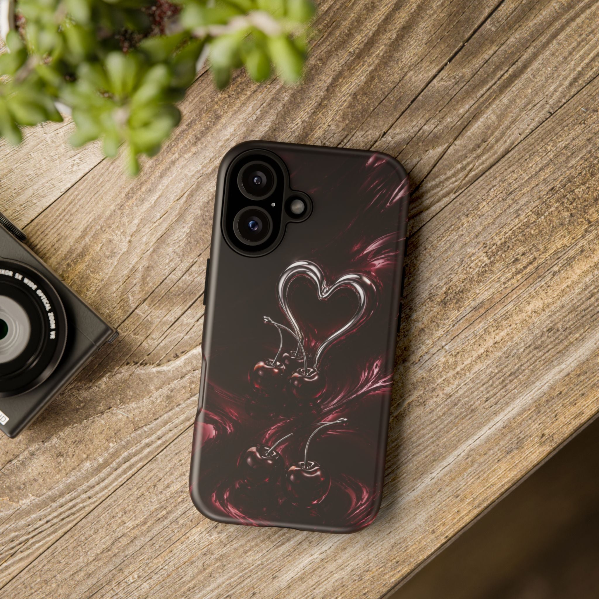 Dark Cherry Chrome Heart Phone Case