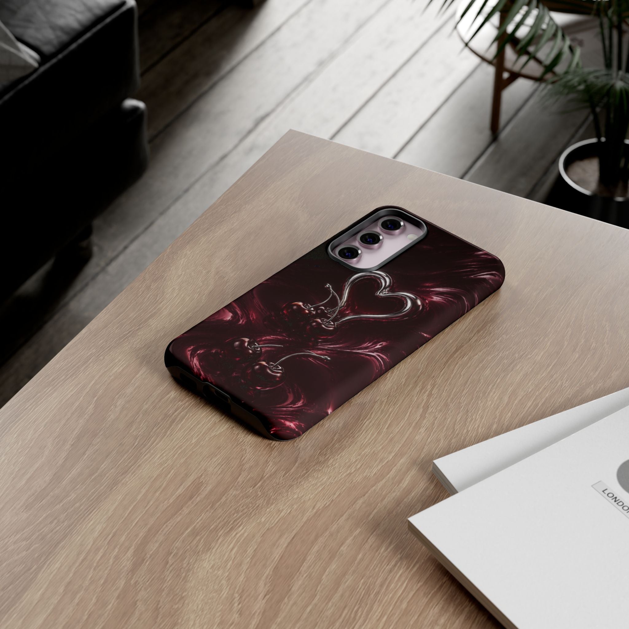Dark Cherry Chrome Heart Phone Case