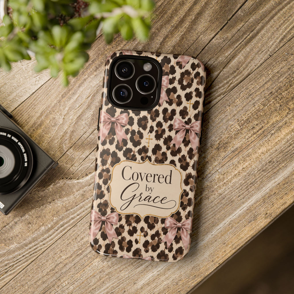 Covered by Grace Leopard Bow Christian Phone Case