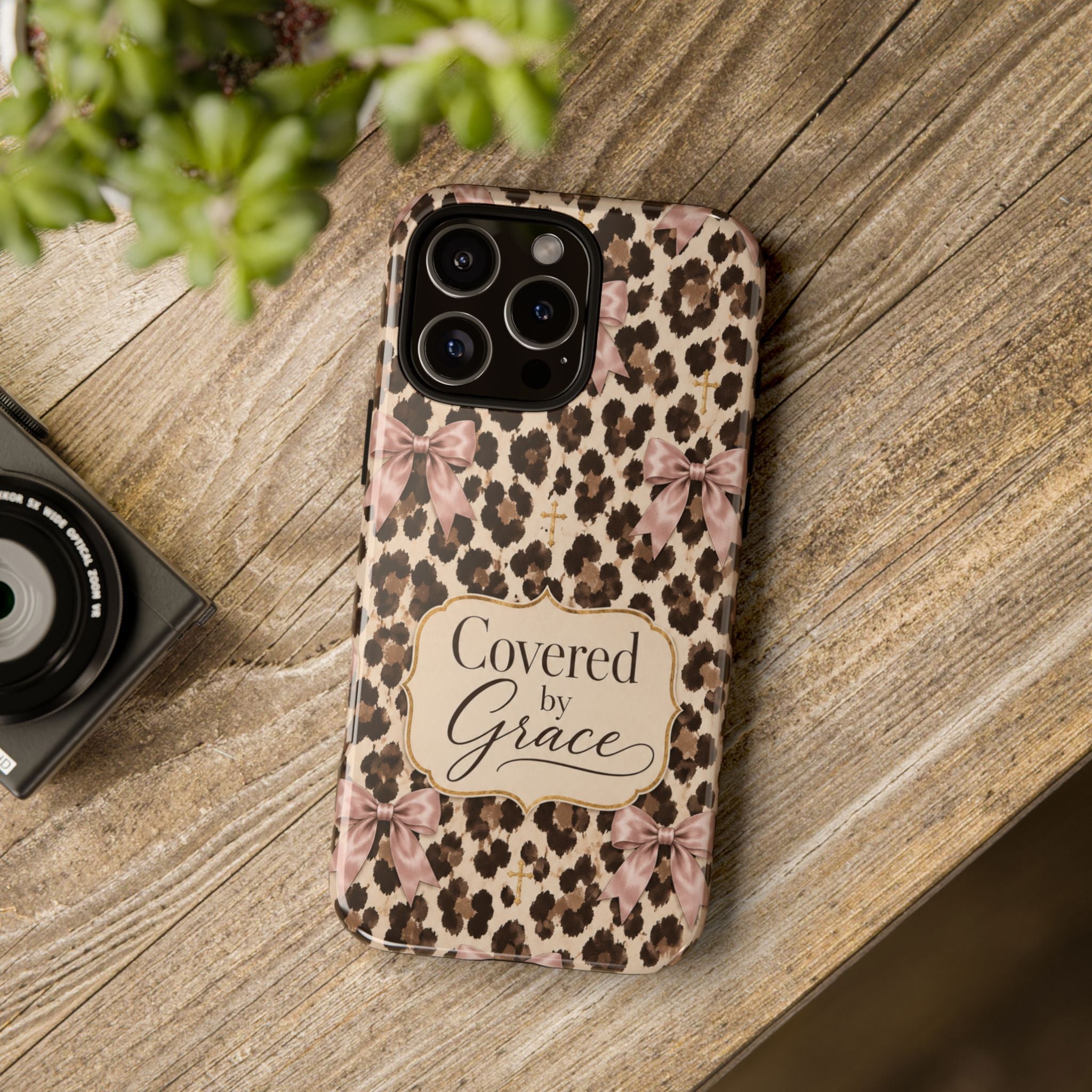 Covered by Grace Leopard Bow Christian Phone Case
