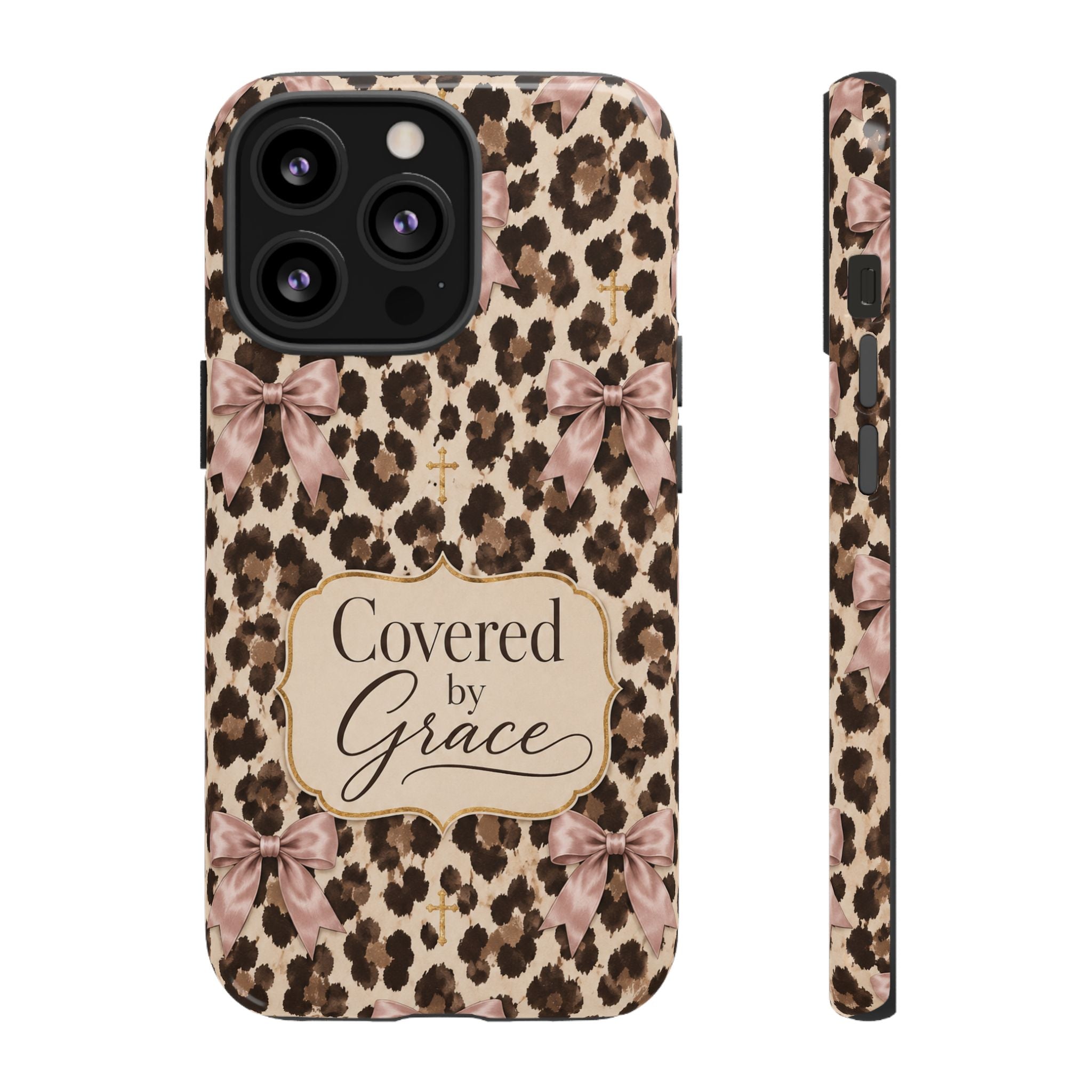 Covered by Grace Leopard Bow Christian Phone Case
