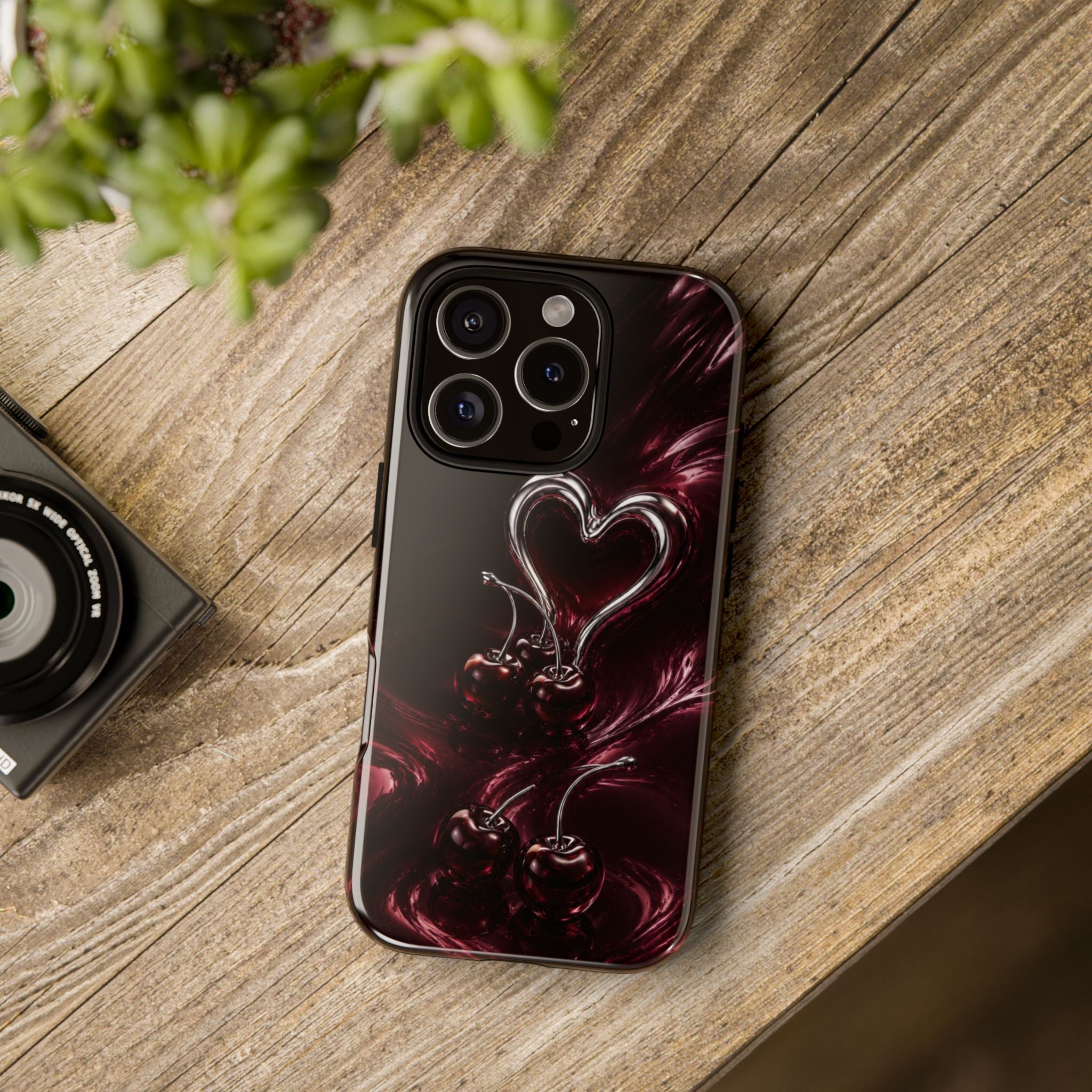 Dark Cherry Chrome Heart Phone Case