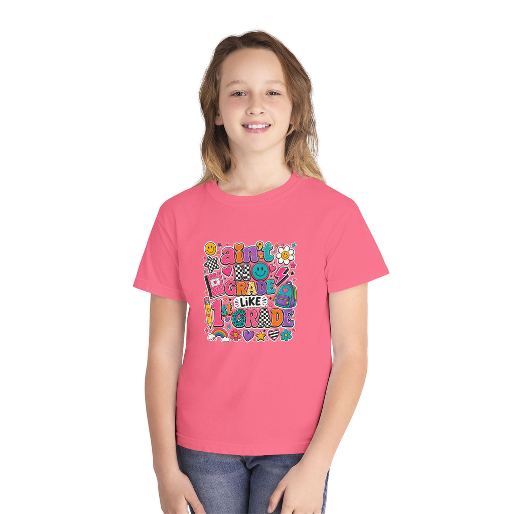 Youth Tee – "Ain't No Grade Like 1st Grade" Colorful Retro School Shirt