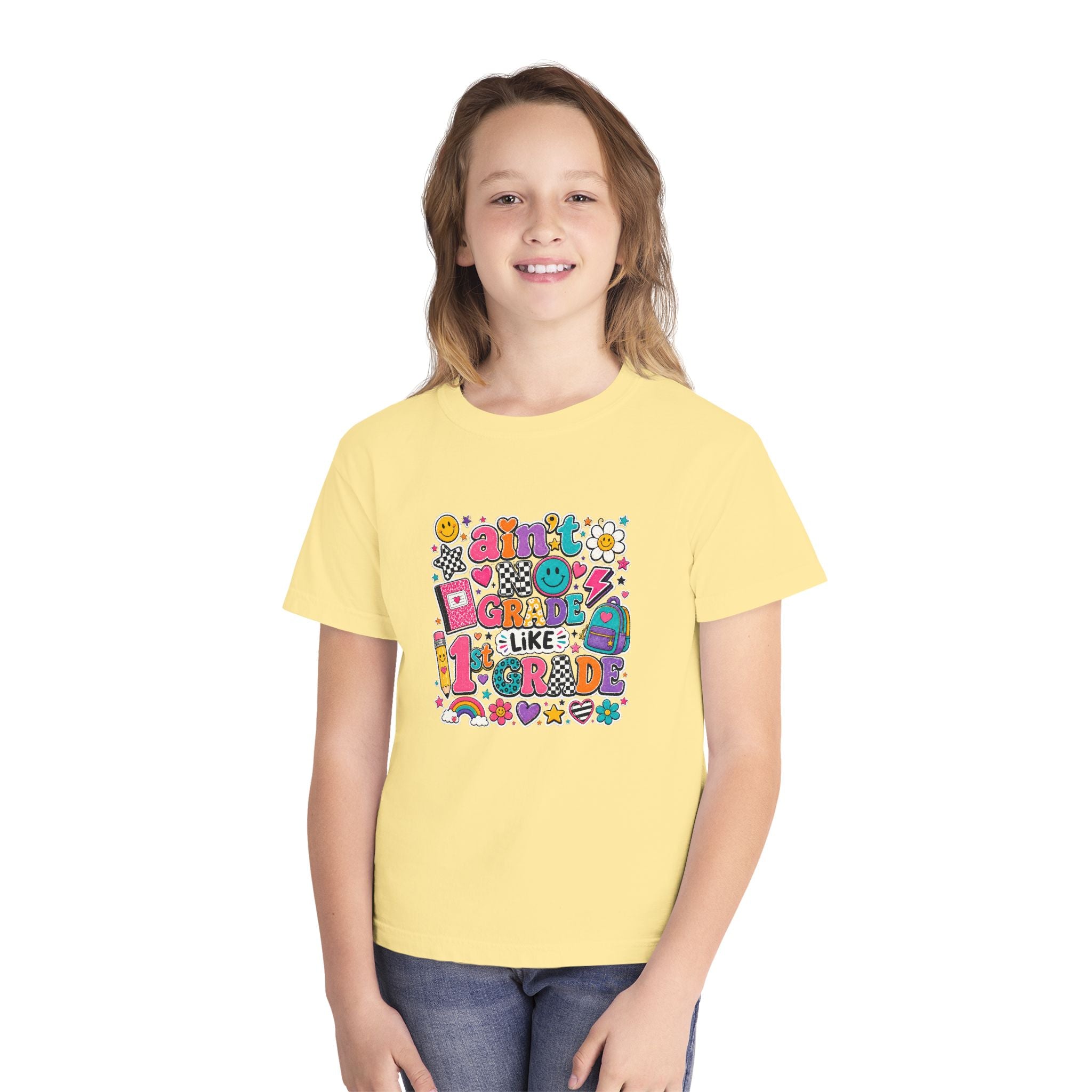 Youth Tee – "Ain't No Grade Like 1st Grade" Colorful Retro School Shirt