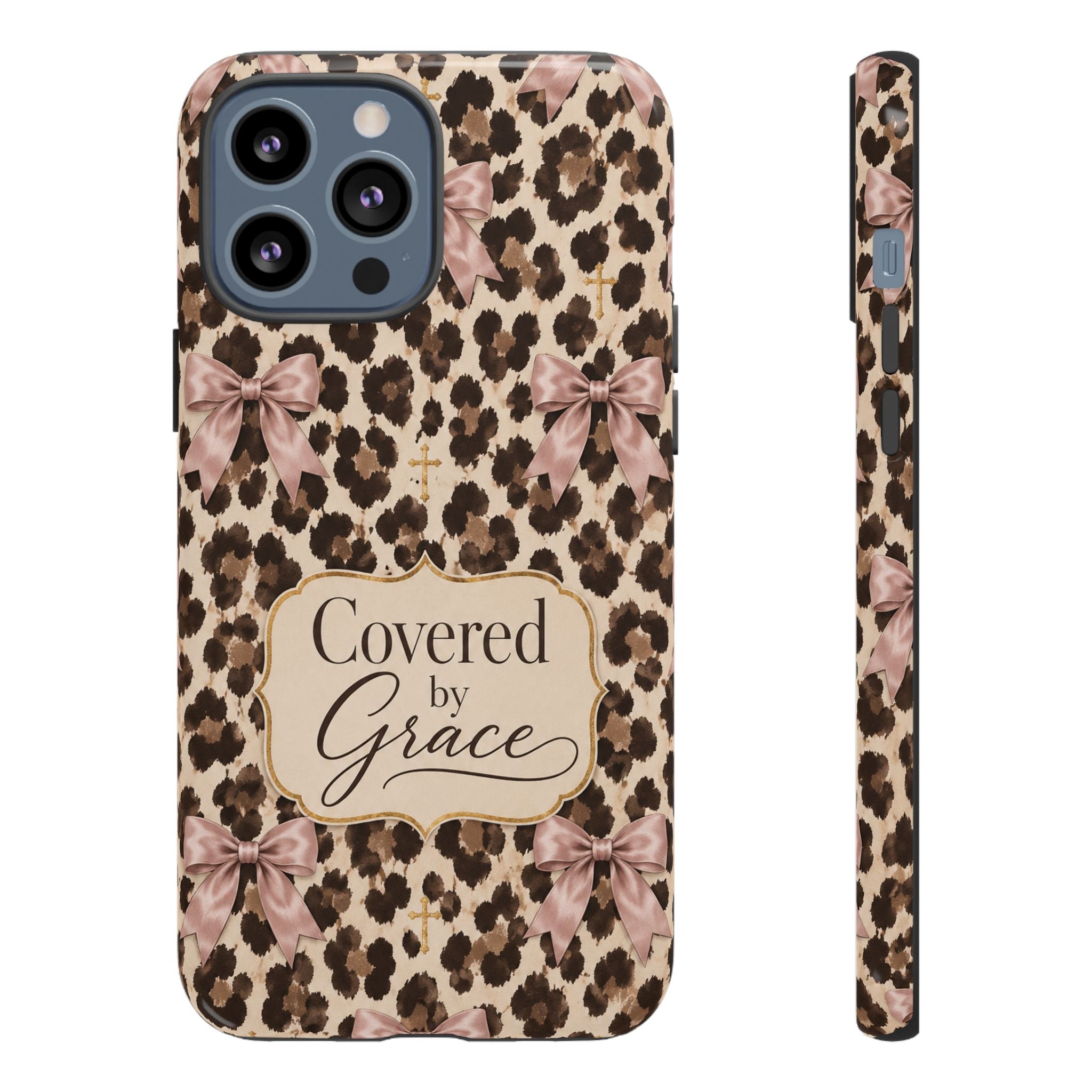 Covered by Grace Leopard Bow Christian Phone Case