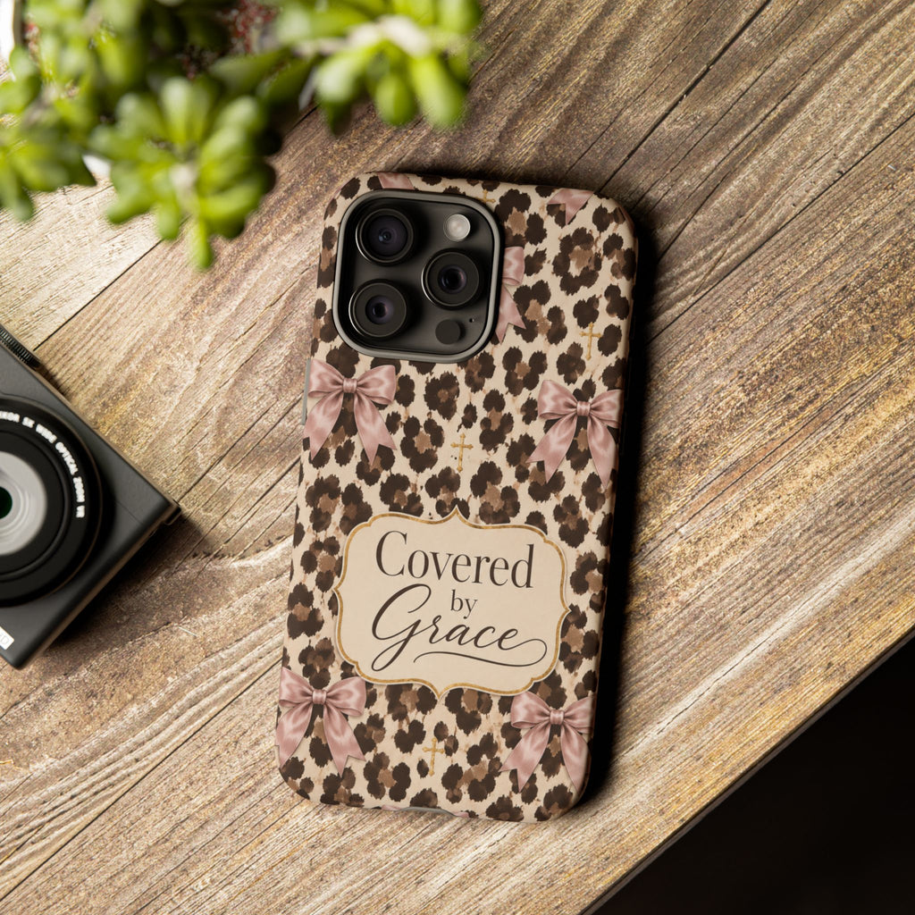 Covered by Grace Leopard Bow Christian Phone Case