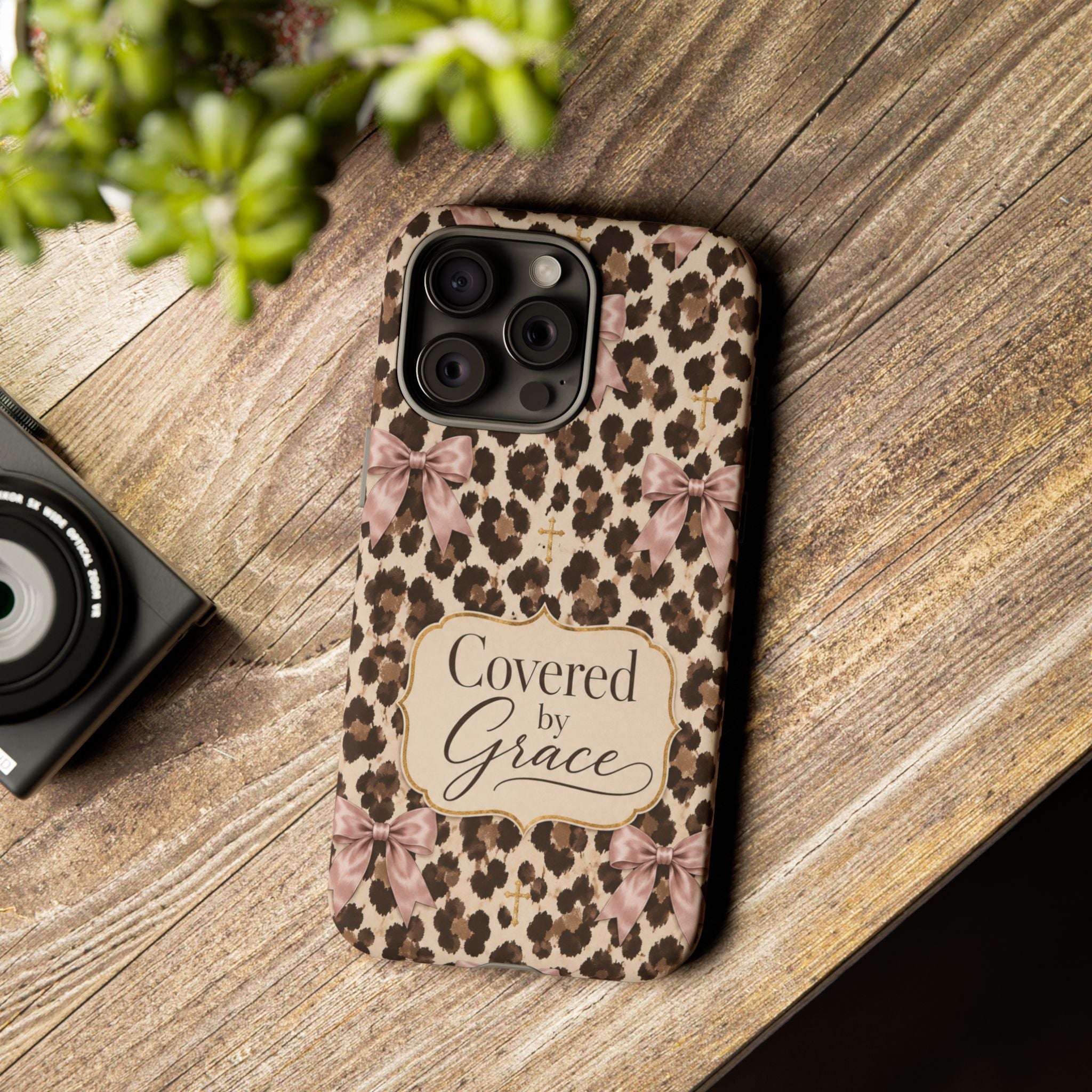 Covered by Grace Leopard Bow Christian Phone Case