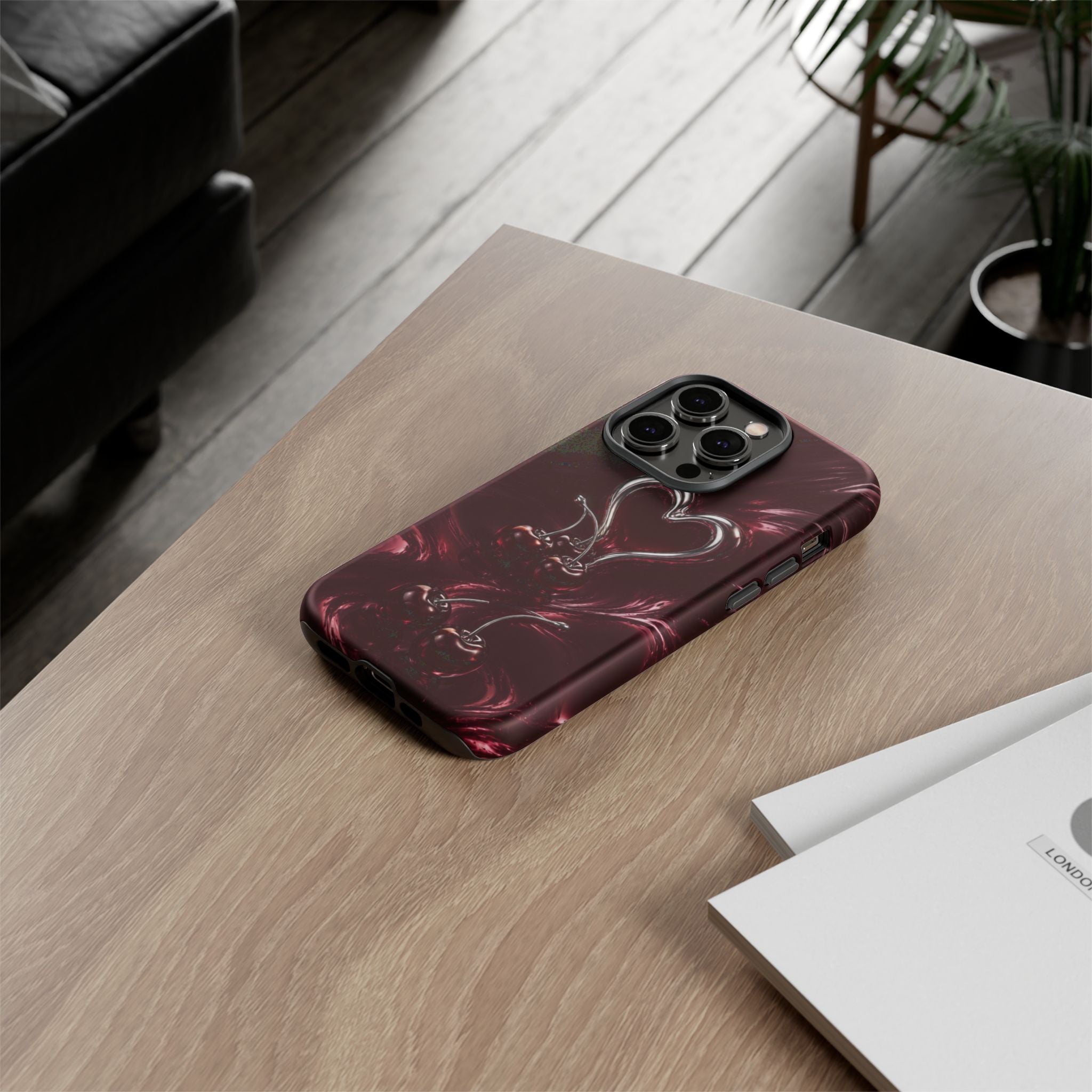 Dark Cherry Chrome Heart Phone Case