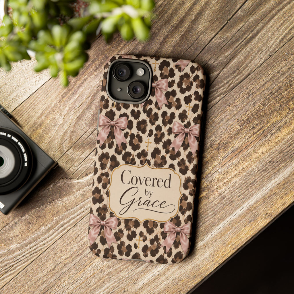 Covered by Grace Leopard Bow Christian Phone Case