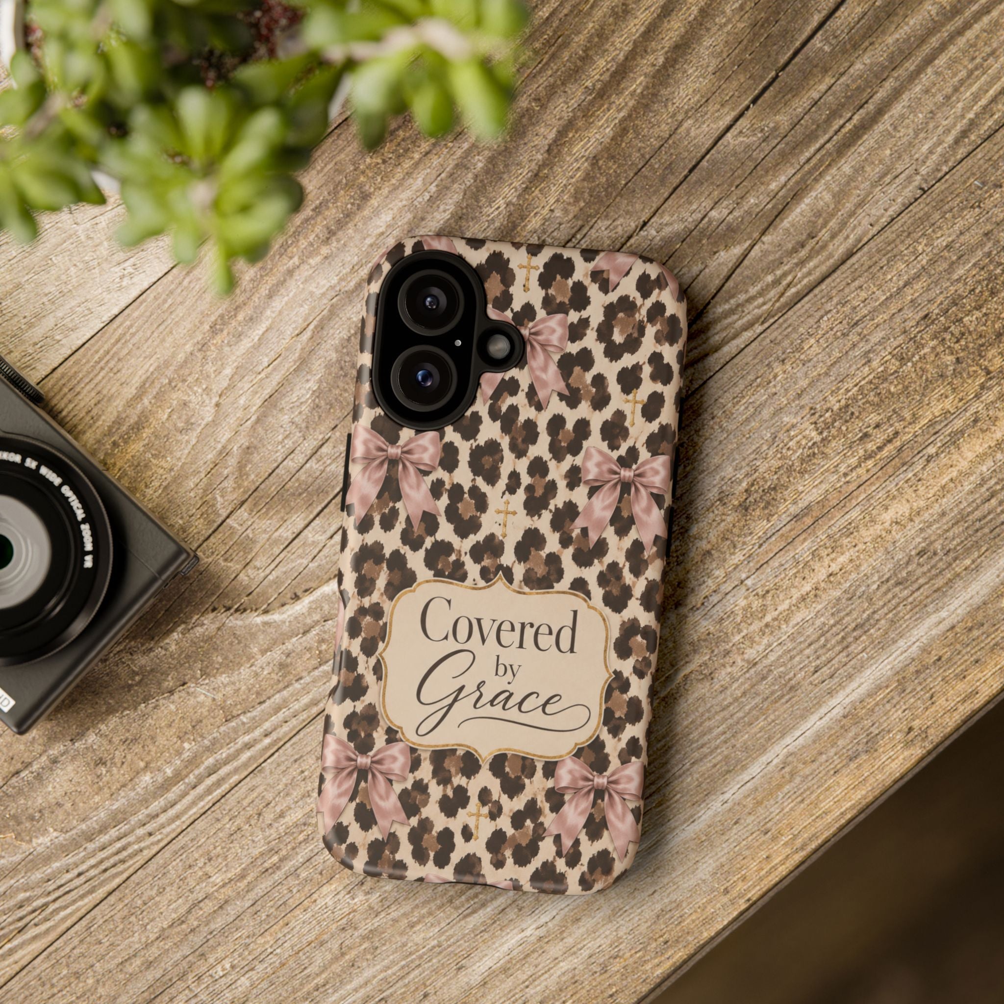 Covered by Grace Leopard Bow Christian Phone Case