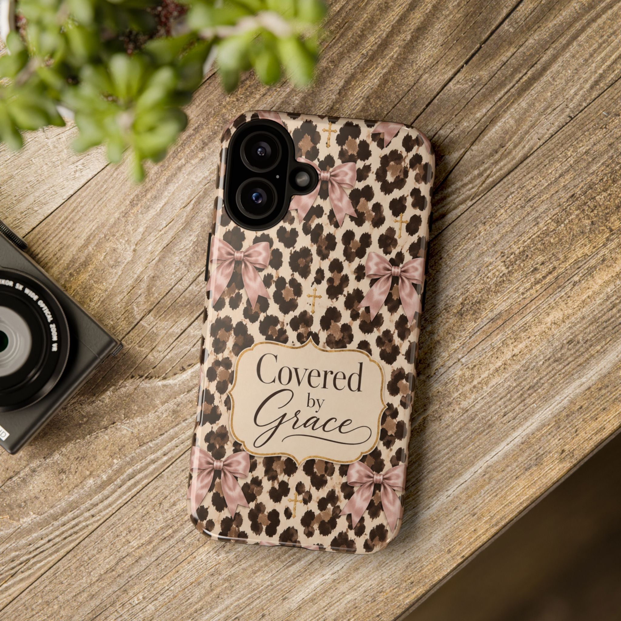 Covered by Grace Leopard Bow Christian Phone Case