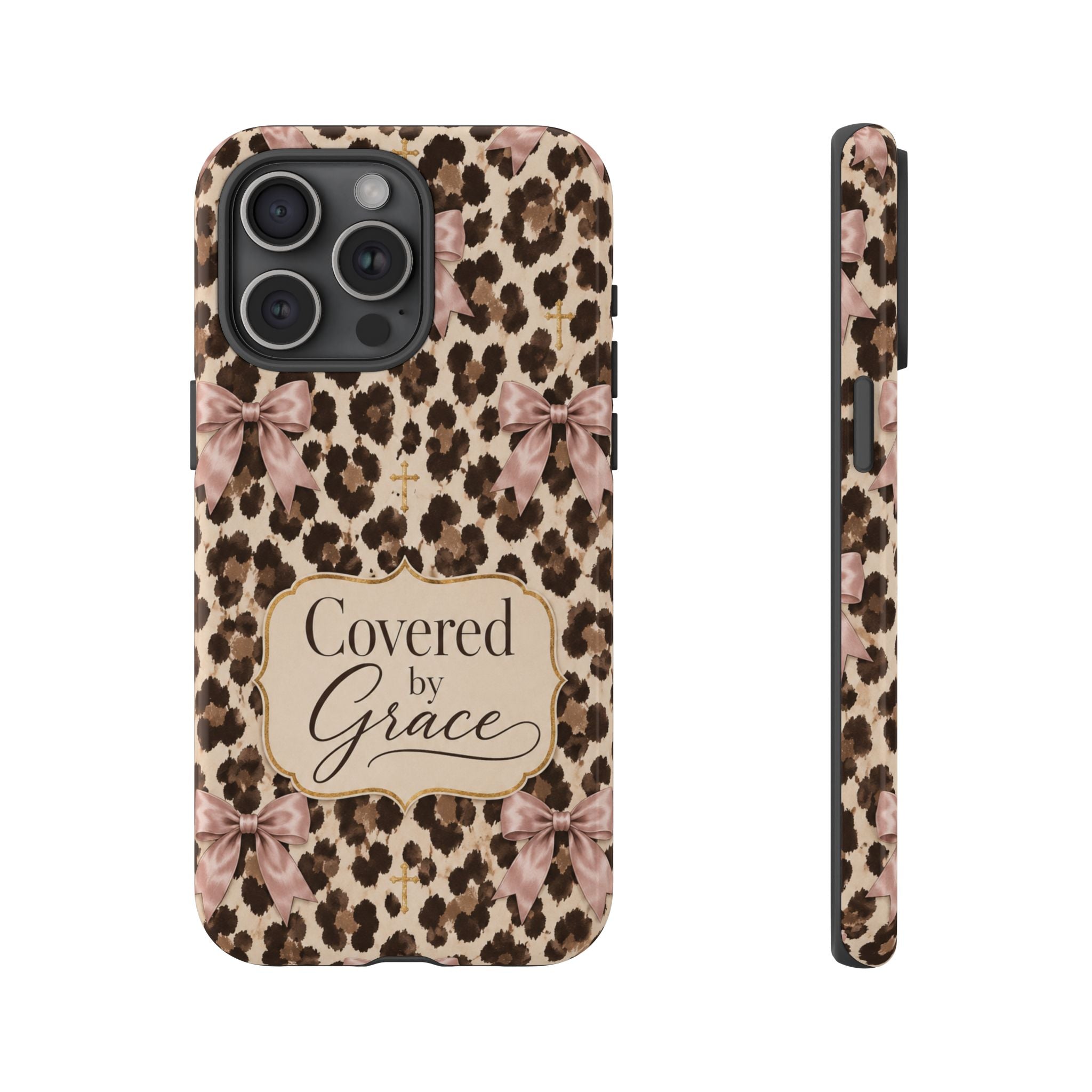 Covered by Grace Leopard Bow Christian Phone Case