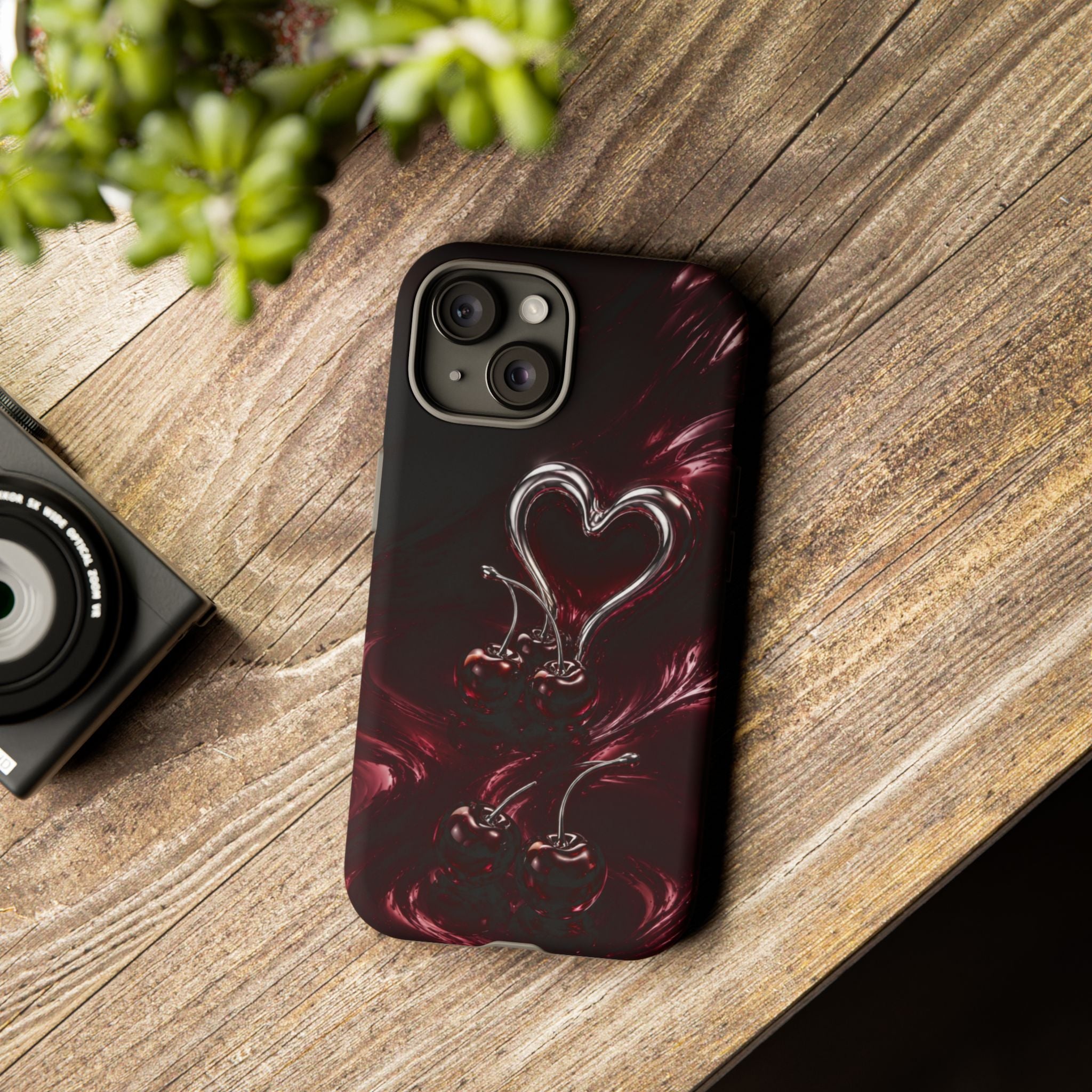 Dark Cherry Chrome Heart Phone Case