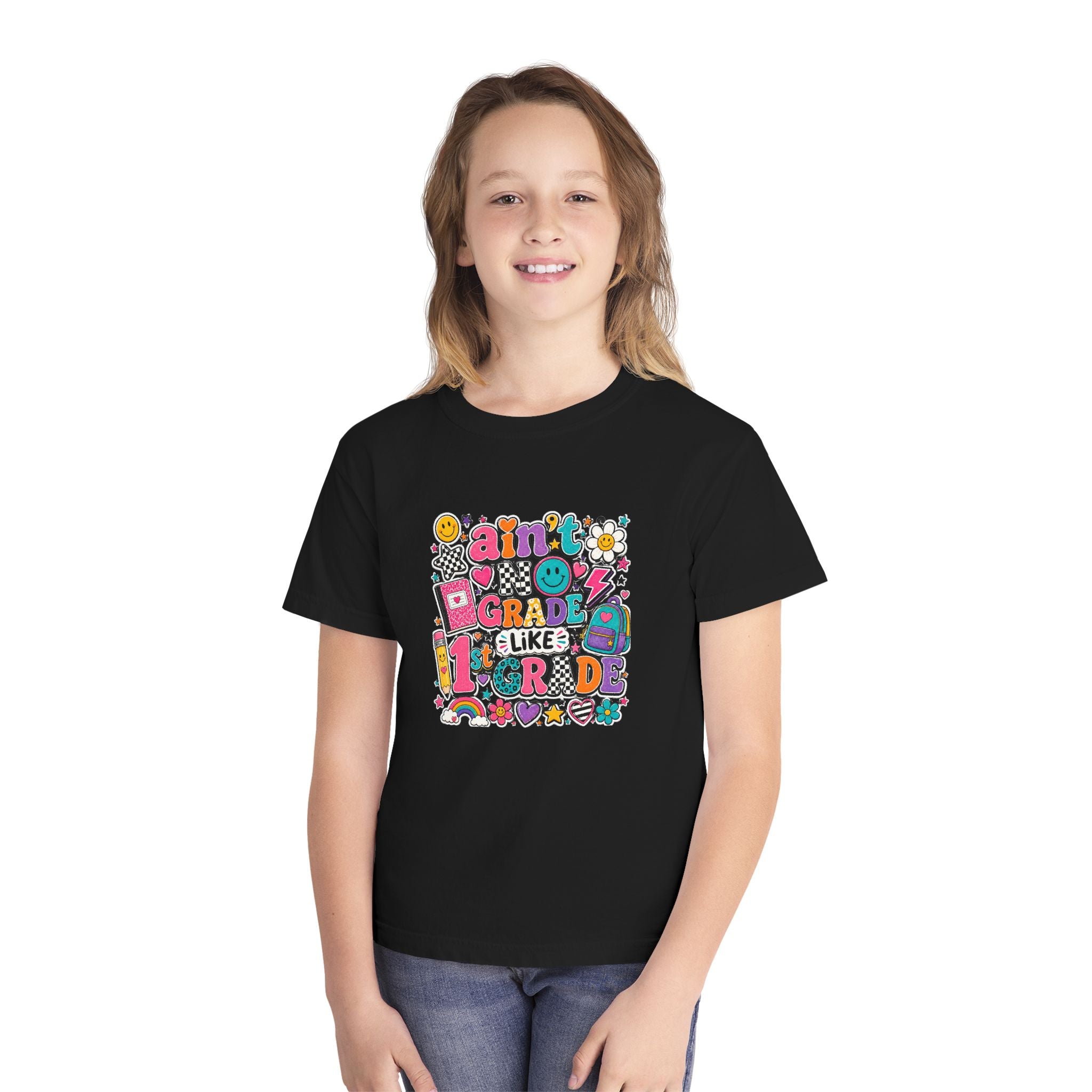 Youth Tee – "Ain't No Grade Like 1st Grade" Colorful Retro School Shirt