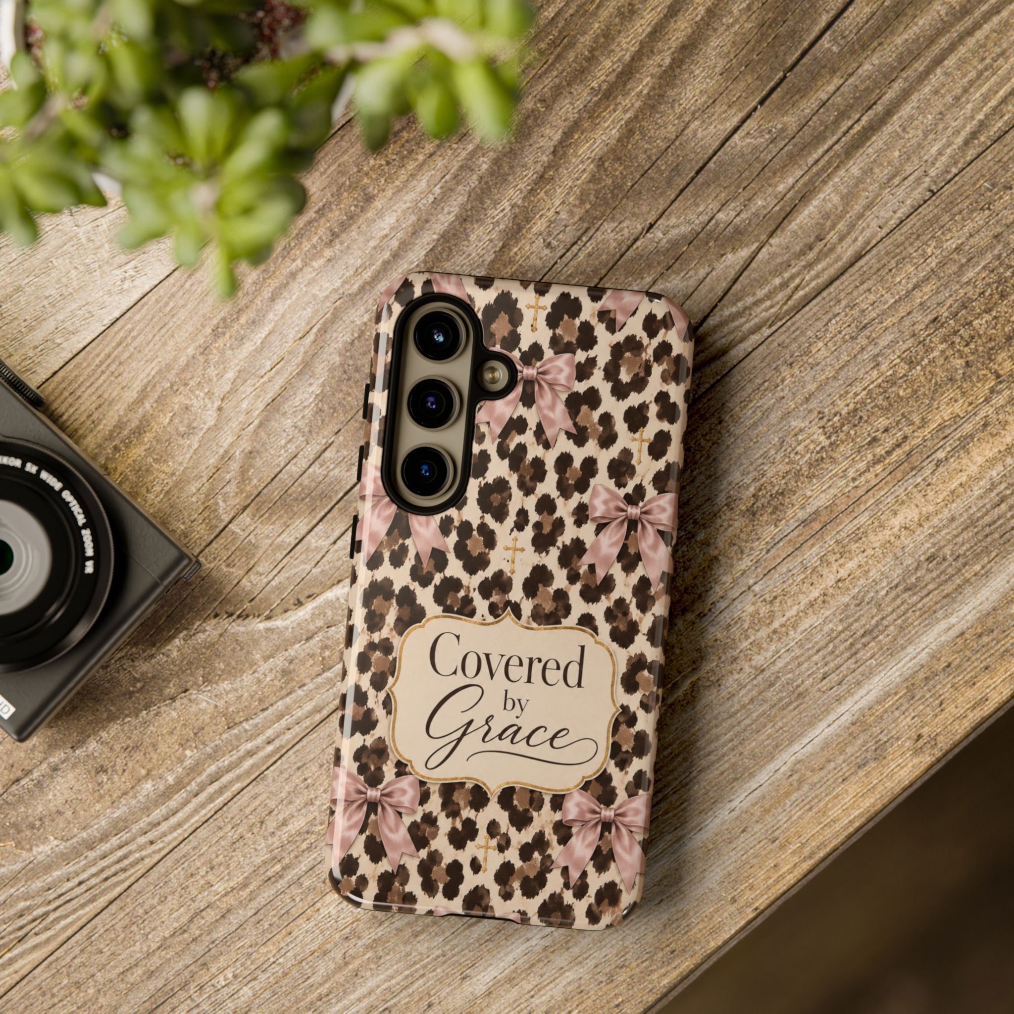 Covered by Grace Leopard Bow Christian Phone Case