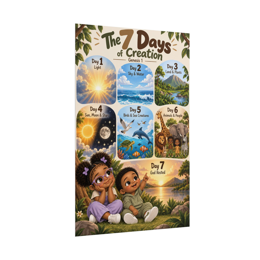 7 Days of Creation Christian Kids Poster | Genesis 1 Bible Wall Art