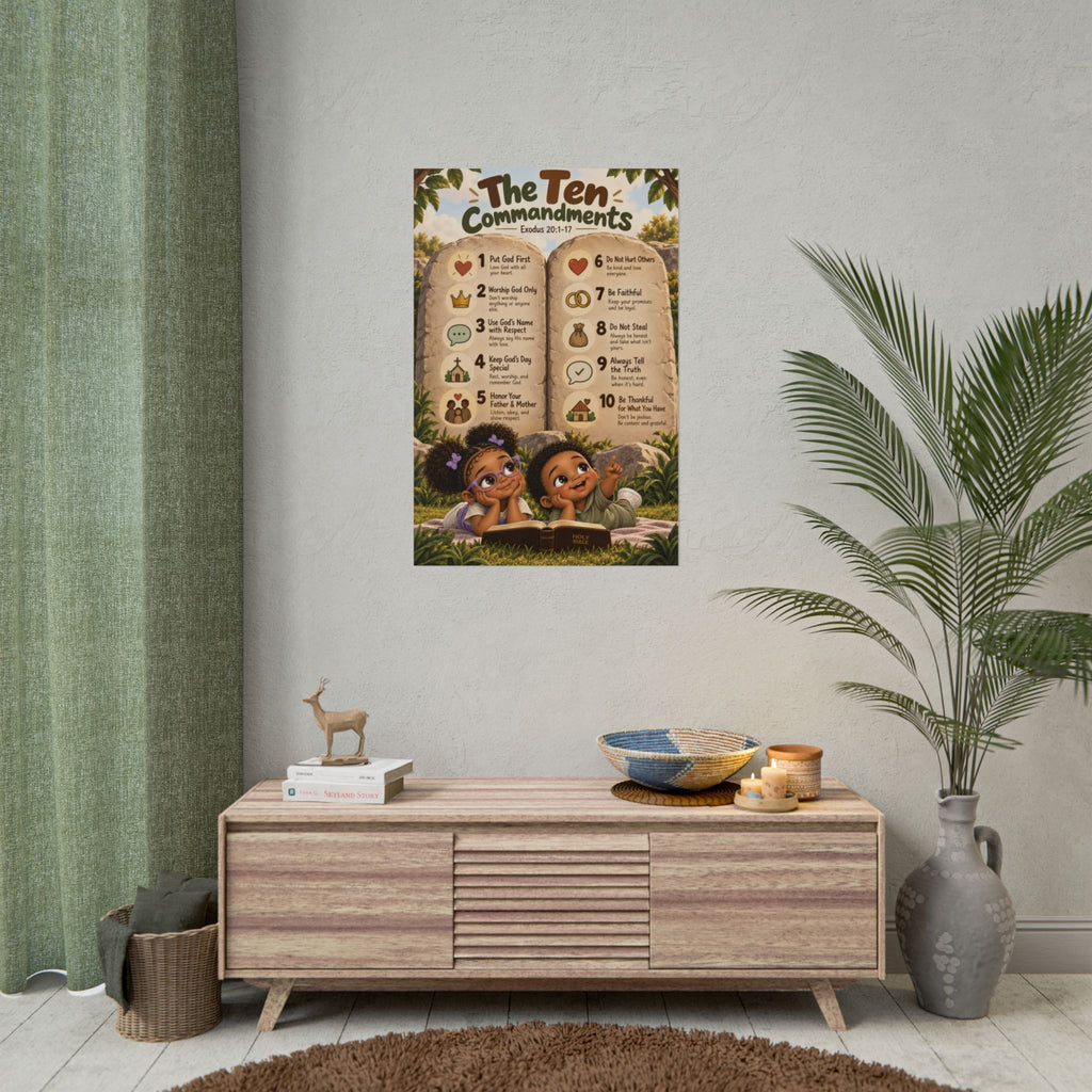 Ten Commandments Christian Kids Poster | Exodus 20 Bible Wall Art