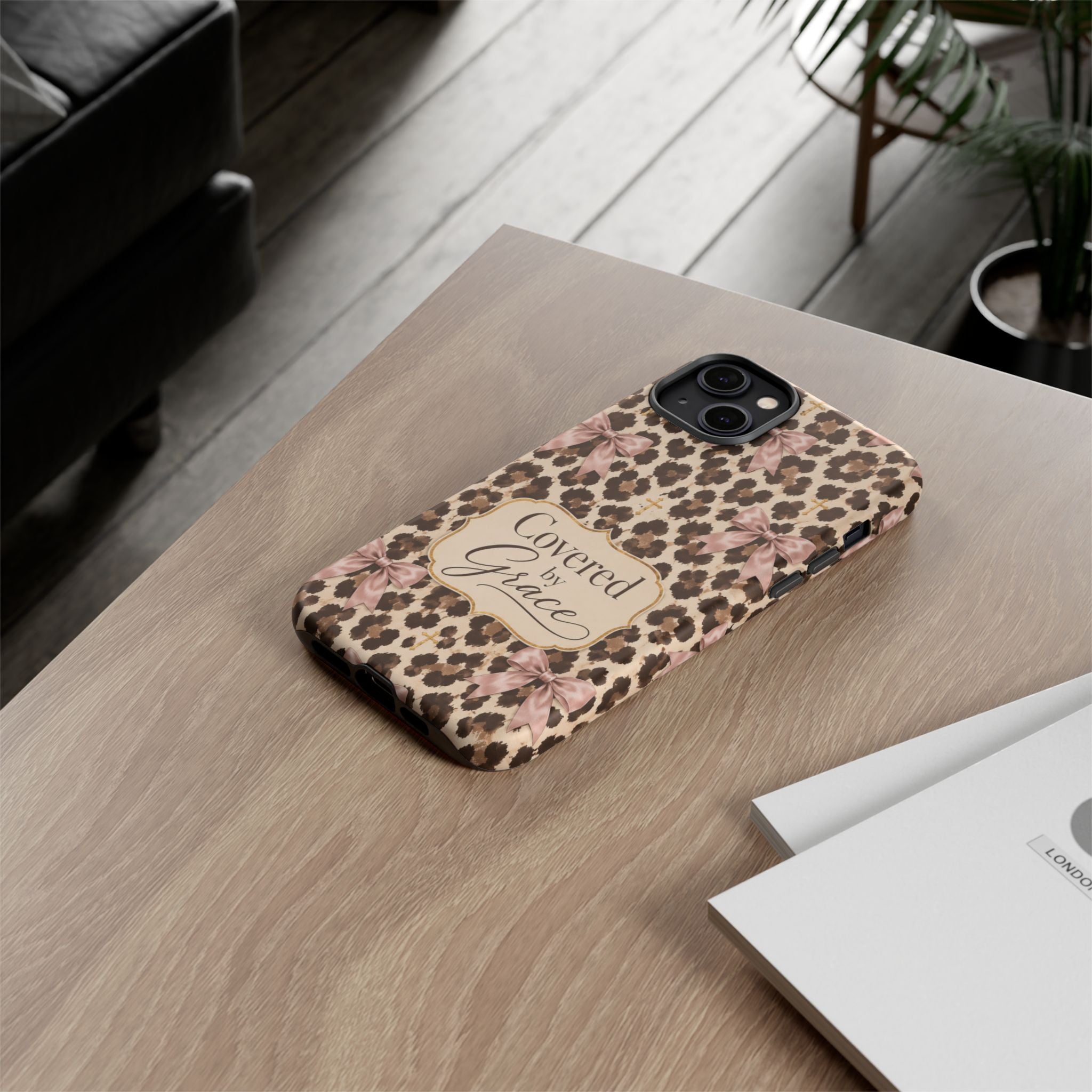 Covered by Grace Leopard Bow Christian Phone Case