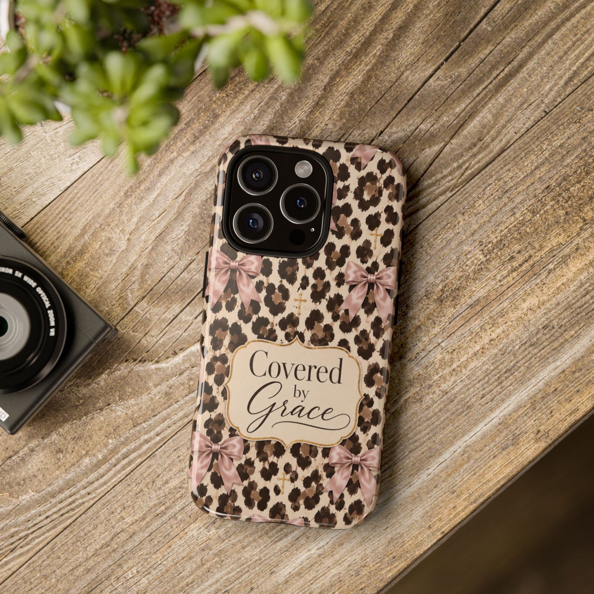 Covered by Grace Leopard Bow Christian Phone Case