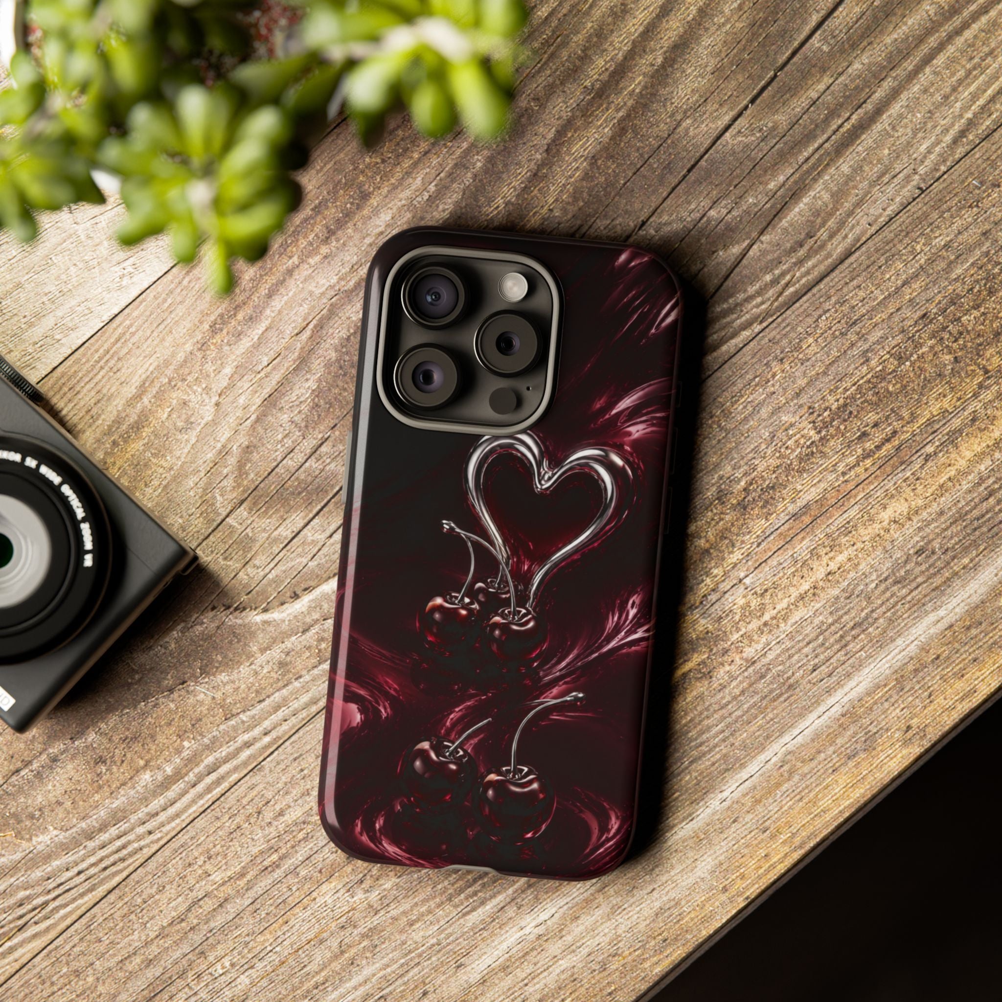 Dark Cherry Chrome Heart Phone Case