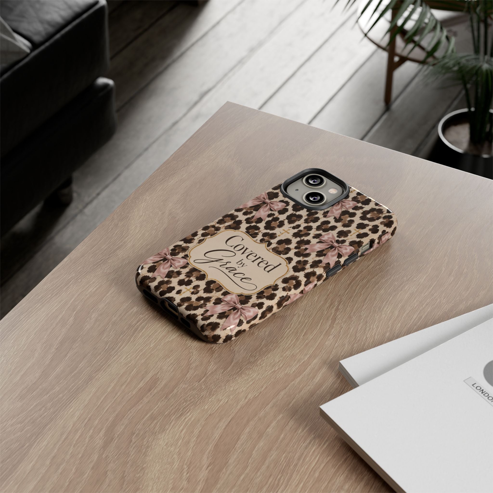 Covered by Grace Leopard Bow Christian Phone Case