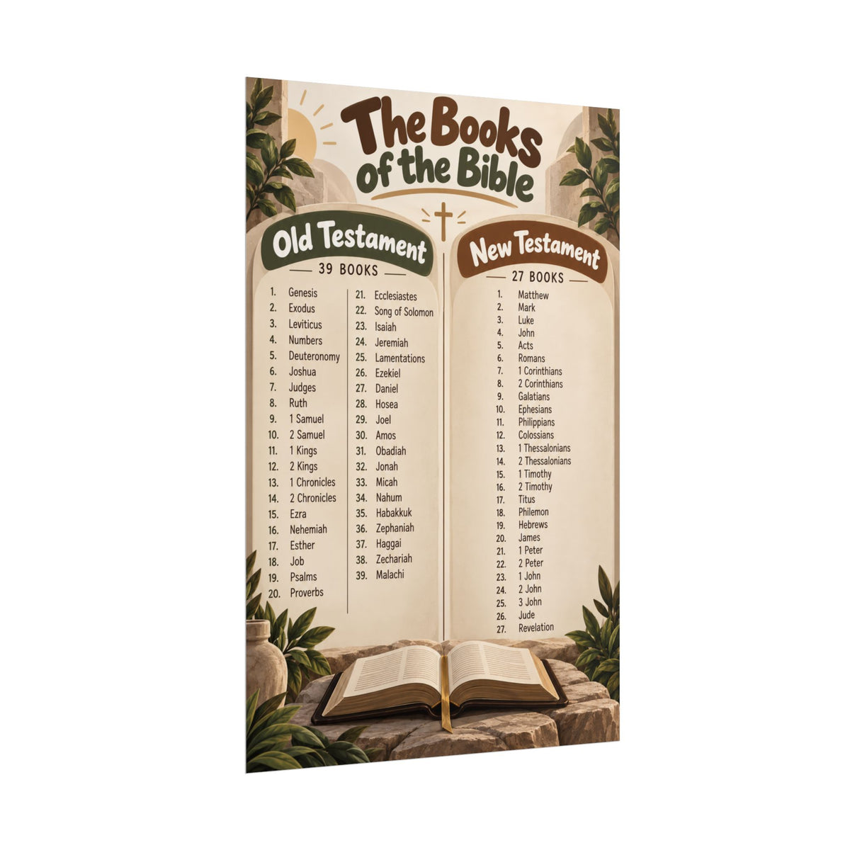 Books of the Bible Christian Poster | Old & New Testament Bible Wall Art