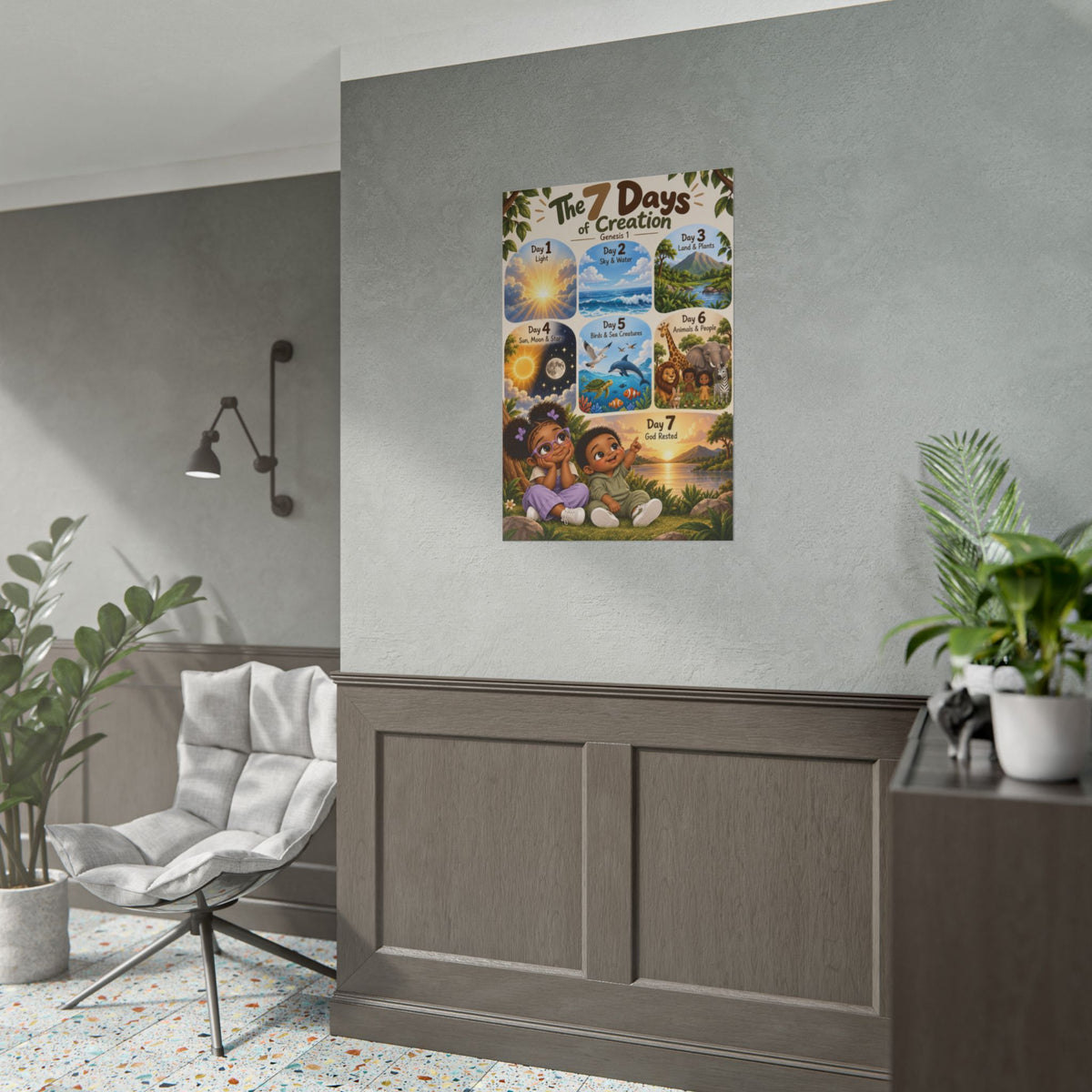7 Days of Creation Christian Kids Poster | Genesis 1 Bible Wall Art