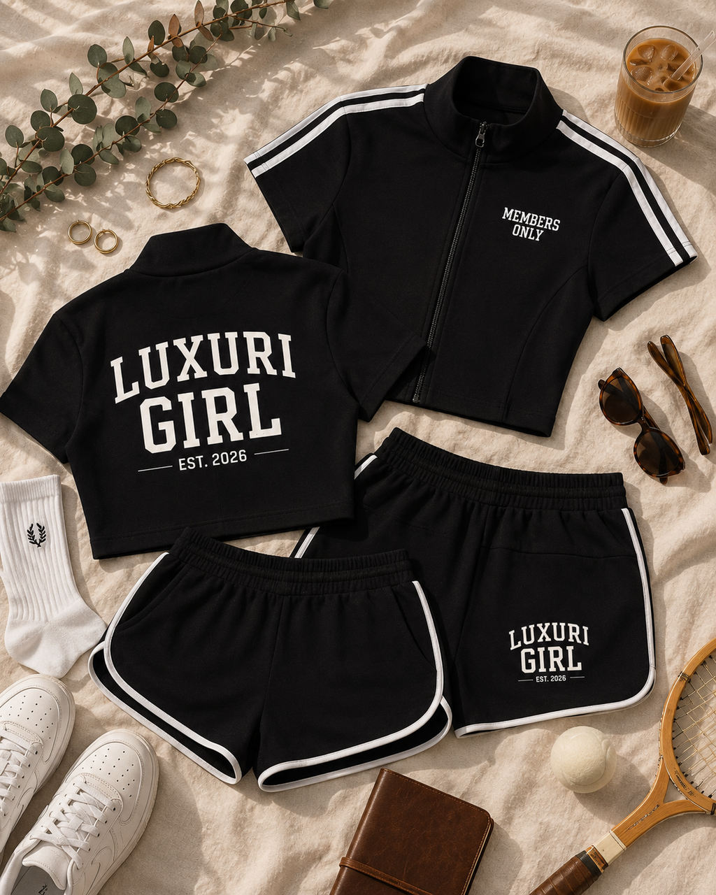 The Luxuri Girl Cropped Full Zip Short Sleeve T-Shirt
