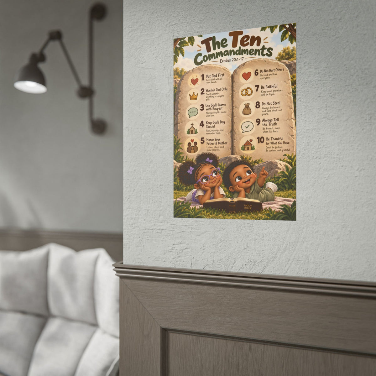 Ten Commandments Christian Kids Poster | Exodus 20 Bible Wall Art