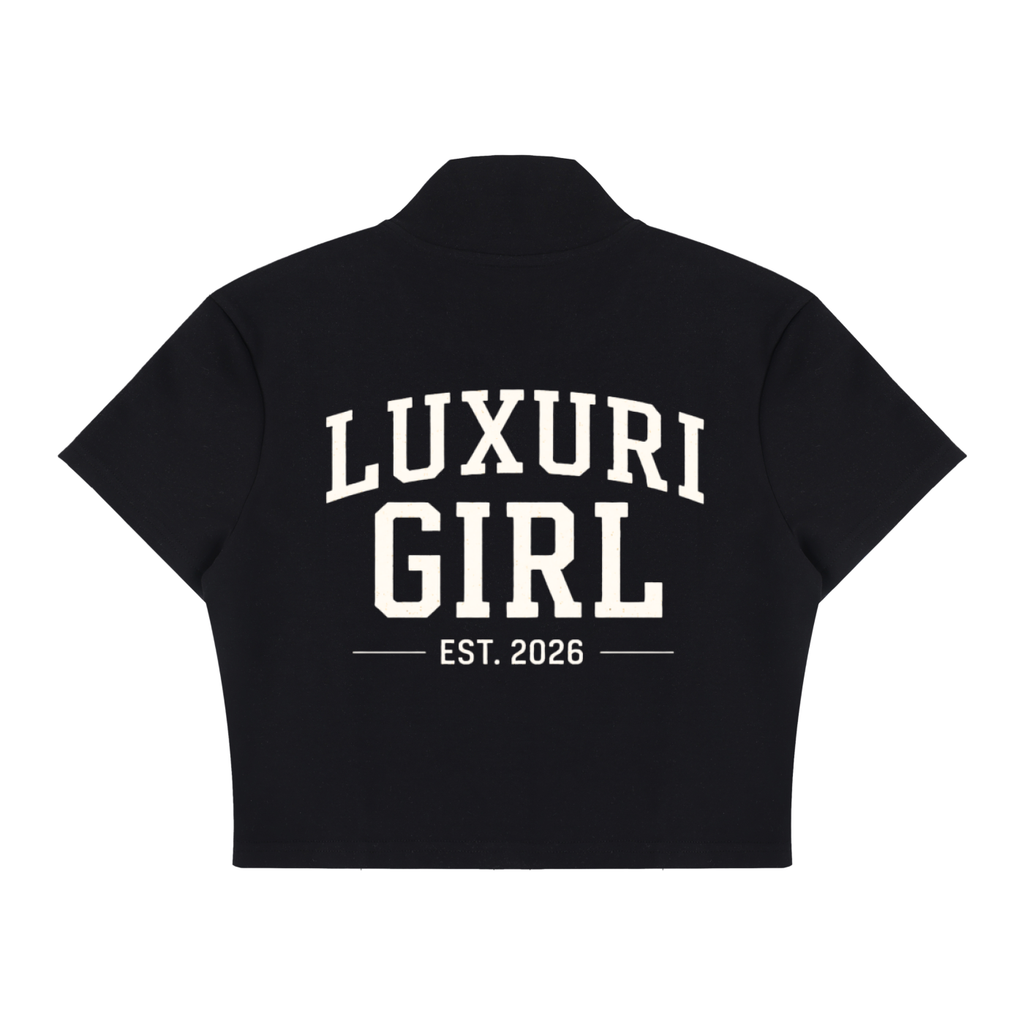 The Luxuri Girl Cropped Full Zip Short Sleeve T-Shirt