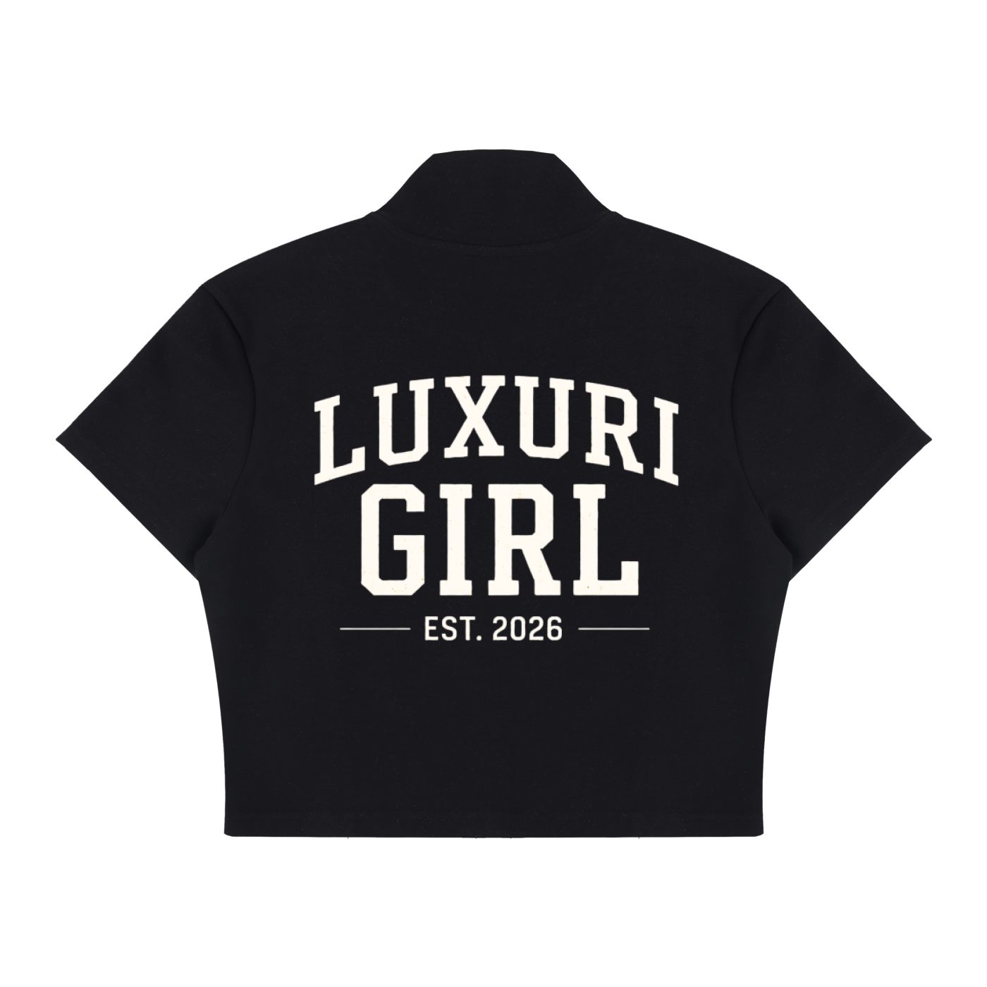 The Luxuri Girl Cropped Full Zip Short Sleeve T-Shirt