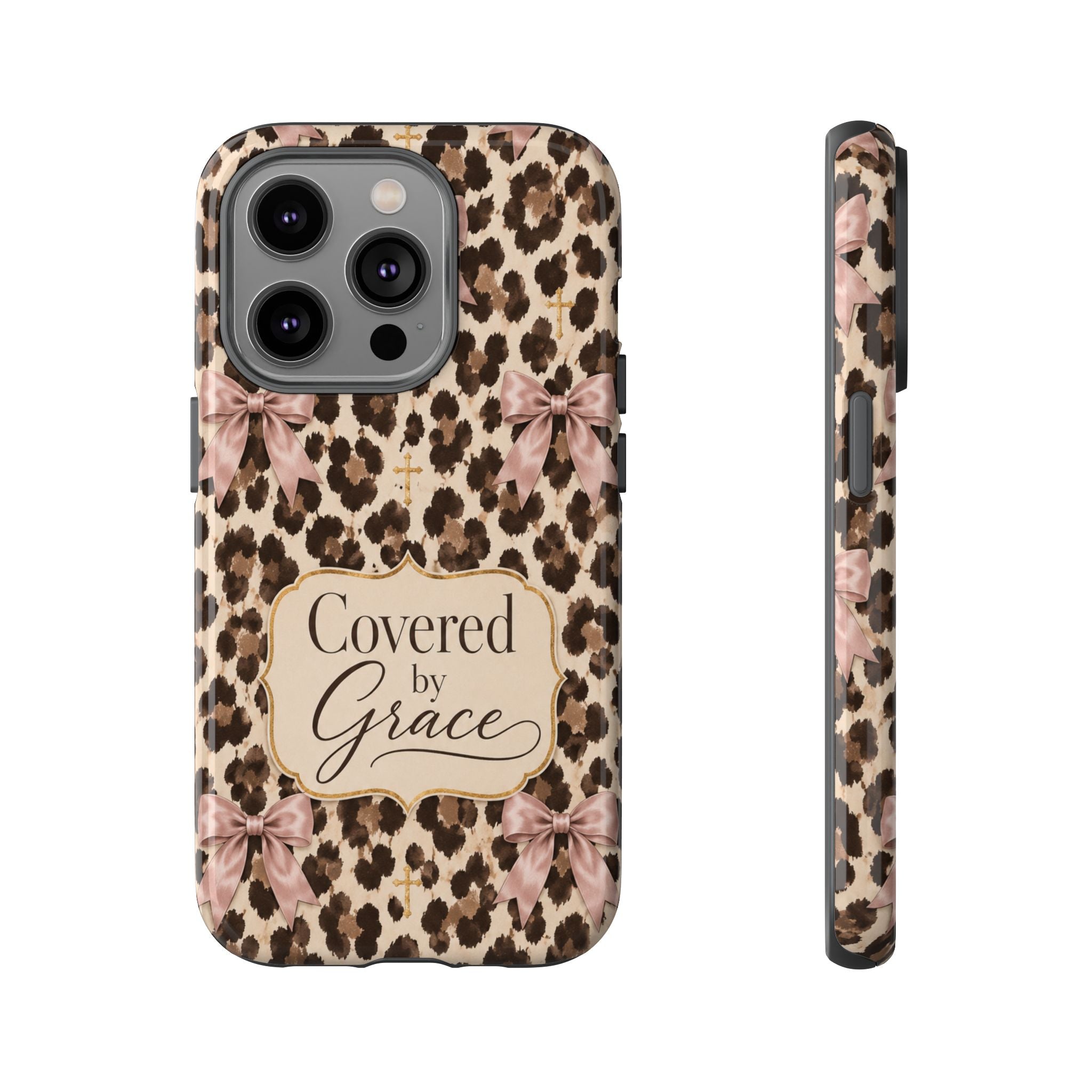 Covered by Grace Leopard Bow Christian Phone Case