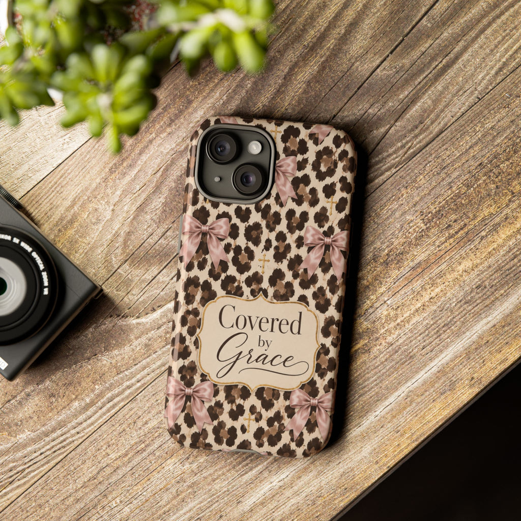 Covered by Grace Leopard Bow Christian Phone Case