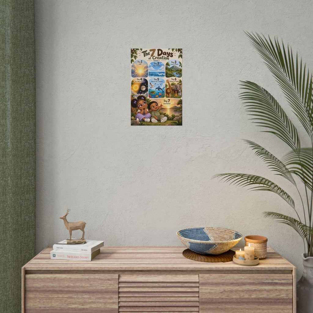 7 Days of Creation Christian Kids Poster | Genesis 1 Bible Wall Art