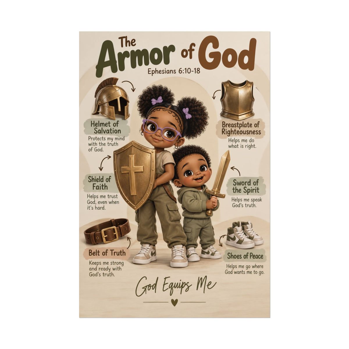 Armor of God Christian Kids Poster | Ephesians 6:10–18 Bible Wall Art
