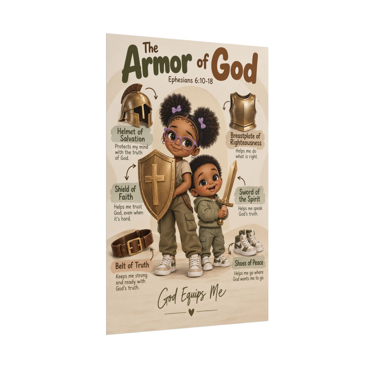 Armor of God Christian Kids Poster | Ephesians 6:10–18 Bible Wall Art