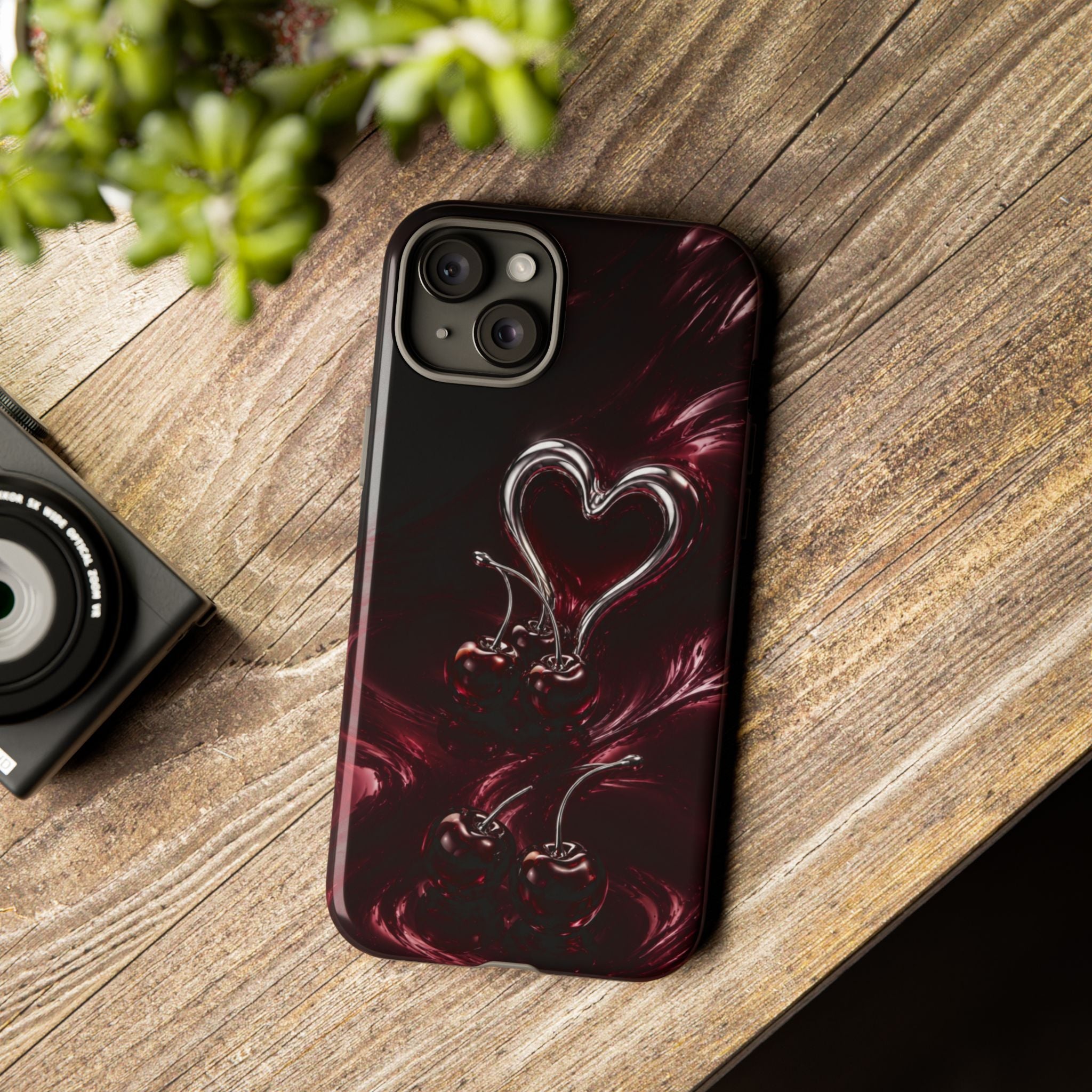 Dark Cherry Chrome Heart Phone Case
