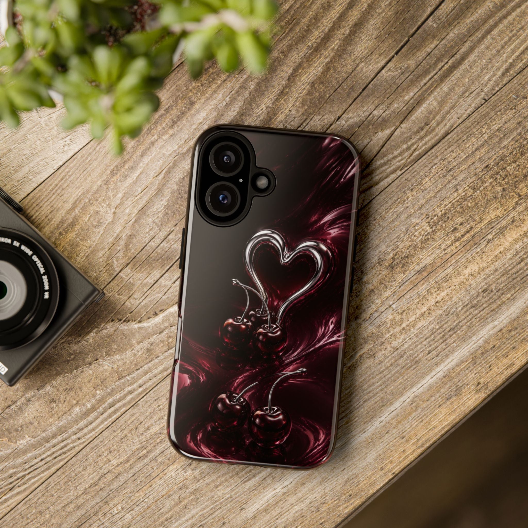 Dark Cherry Chrome Heart Phone Case