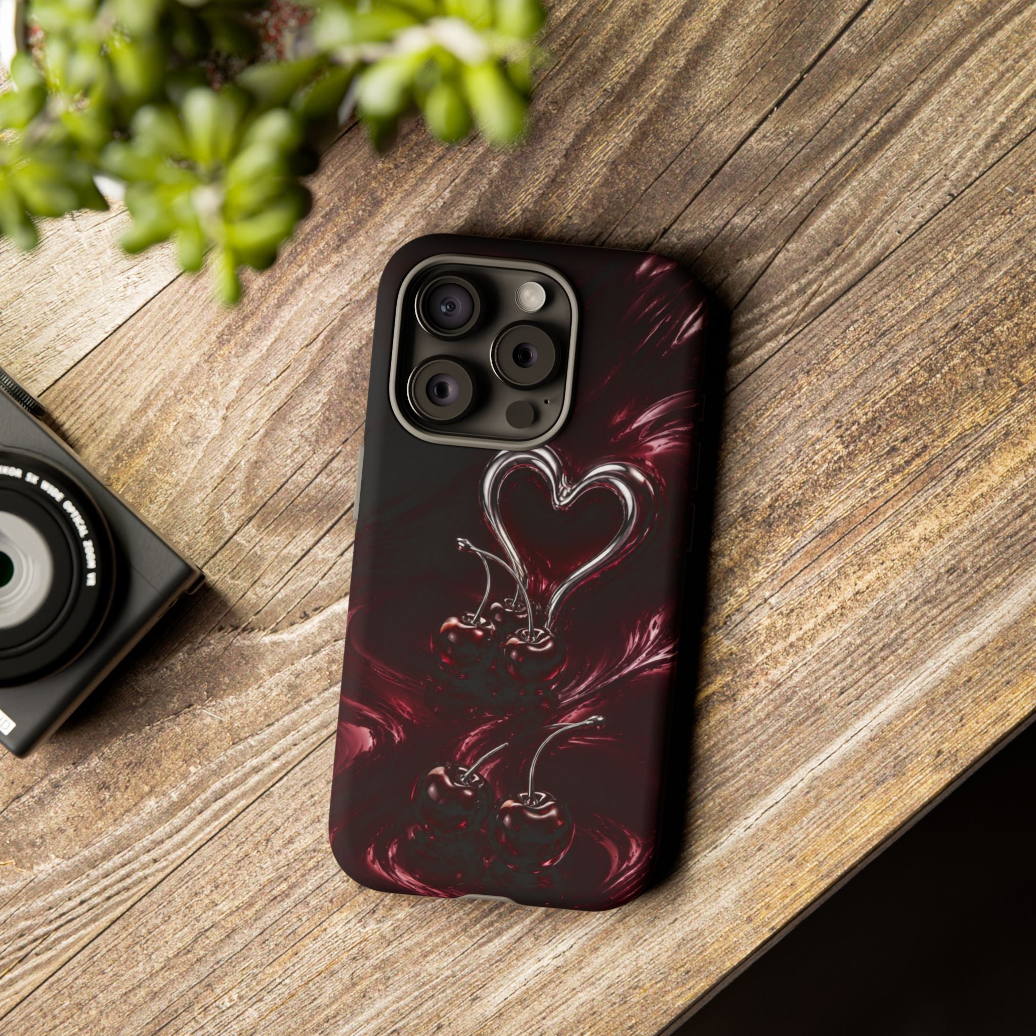 Dark Cherry Chrome Heart Phone Case