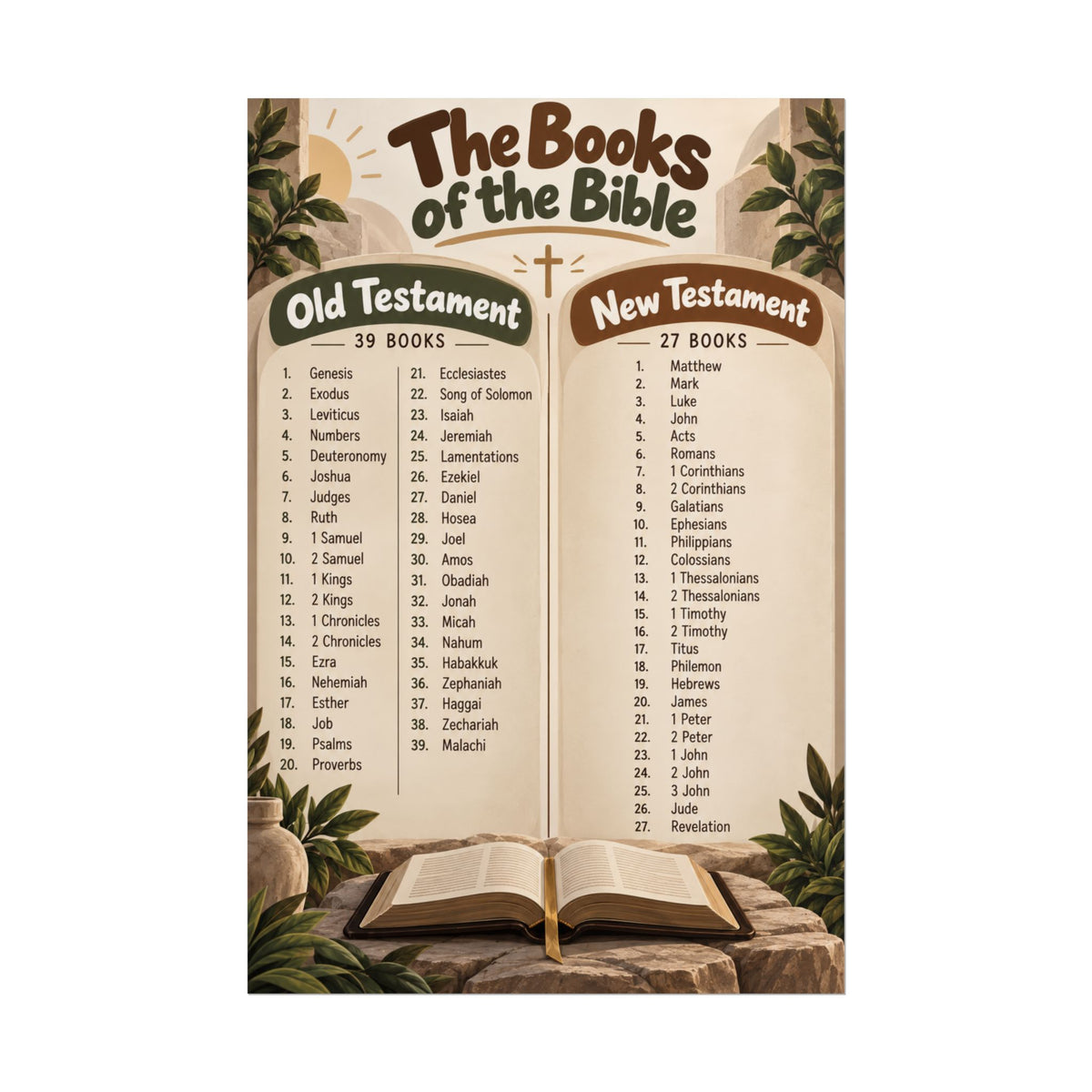 Books of the Bible Christian Poster | Old & New Testament Bible Wall Art