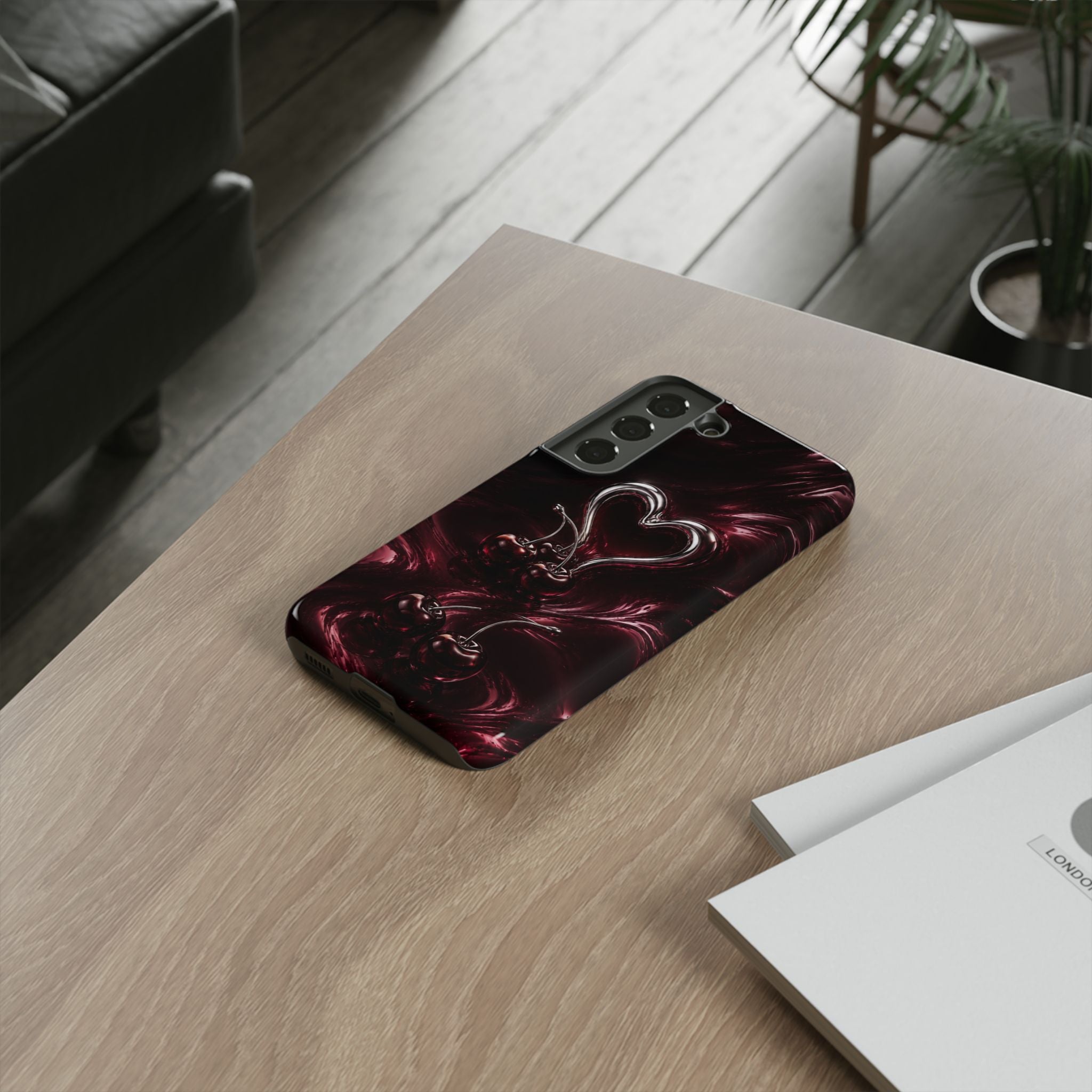 Dark Cherry Chrome Heart Phone Case
