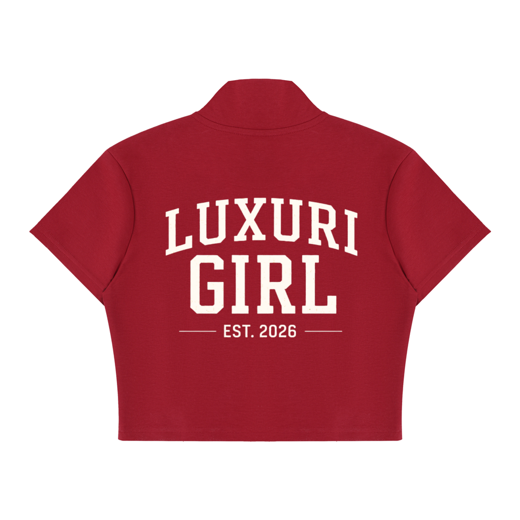 The Luxuri Girl Cropped Full Zip Short Sleeve T-Shirt